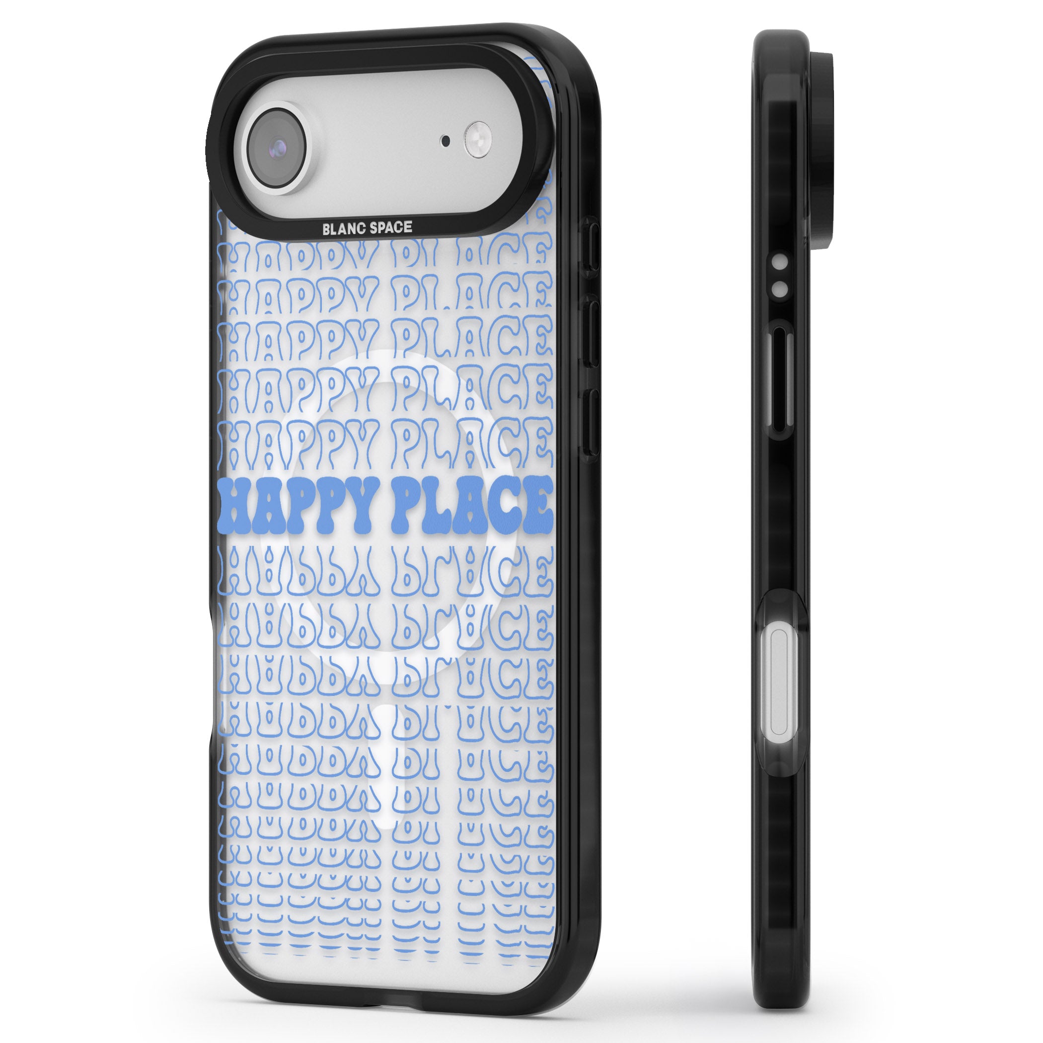 Happy Place (Blue) iPhone 17 Air Impact Pro Black Phone Case Side Profile