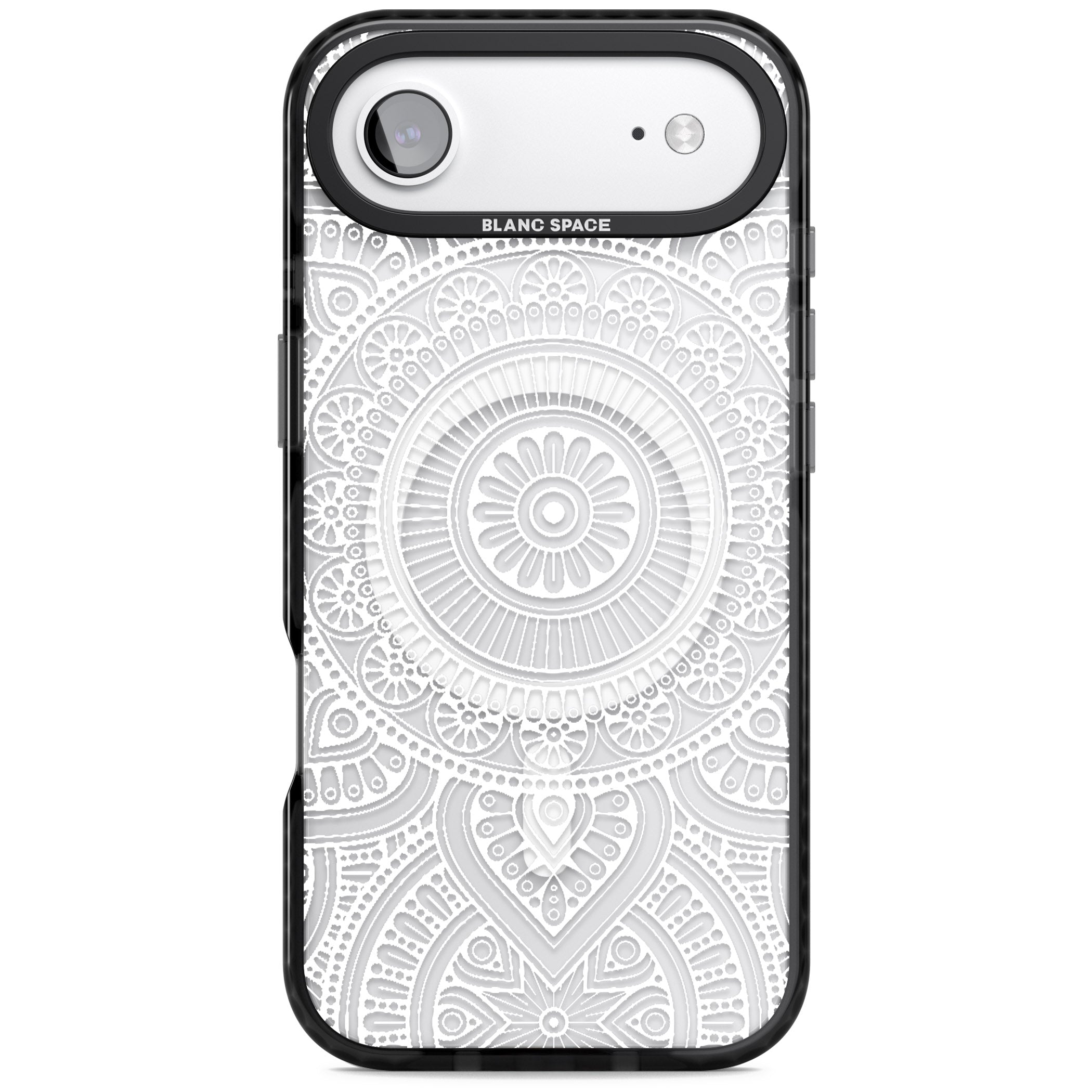 White Henna Flower Wheel iPhone 17 Air Impact Pro Black Phone Case