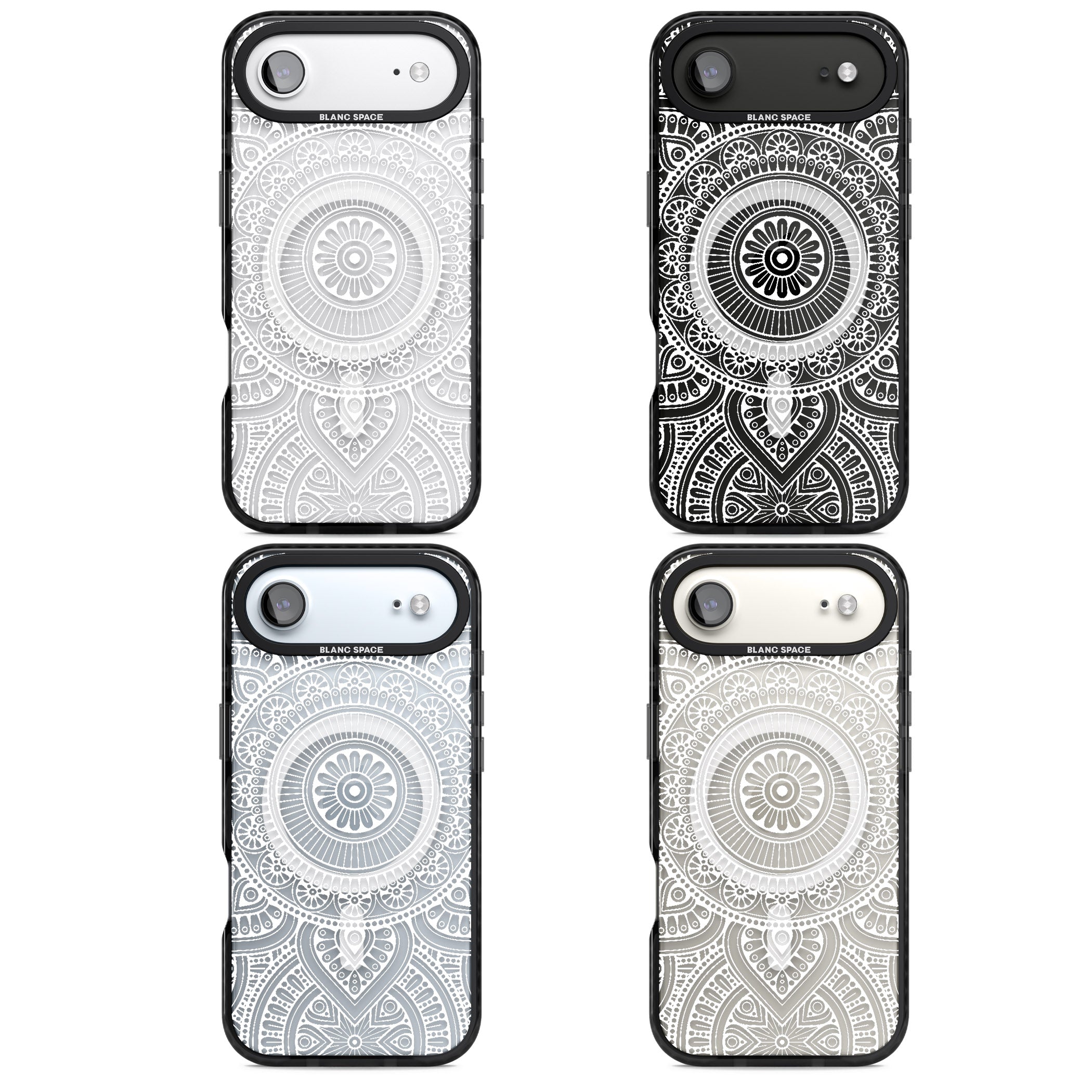 White Henna Flower Wheel iPhone 17 Air Impact Pro Black Phone Case APT Impact Protection