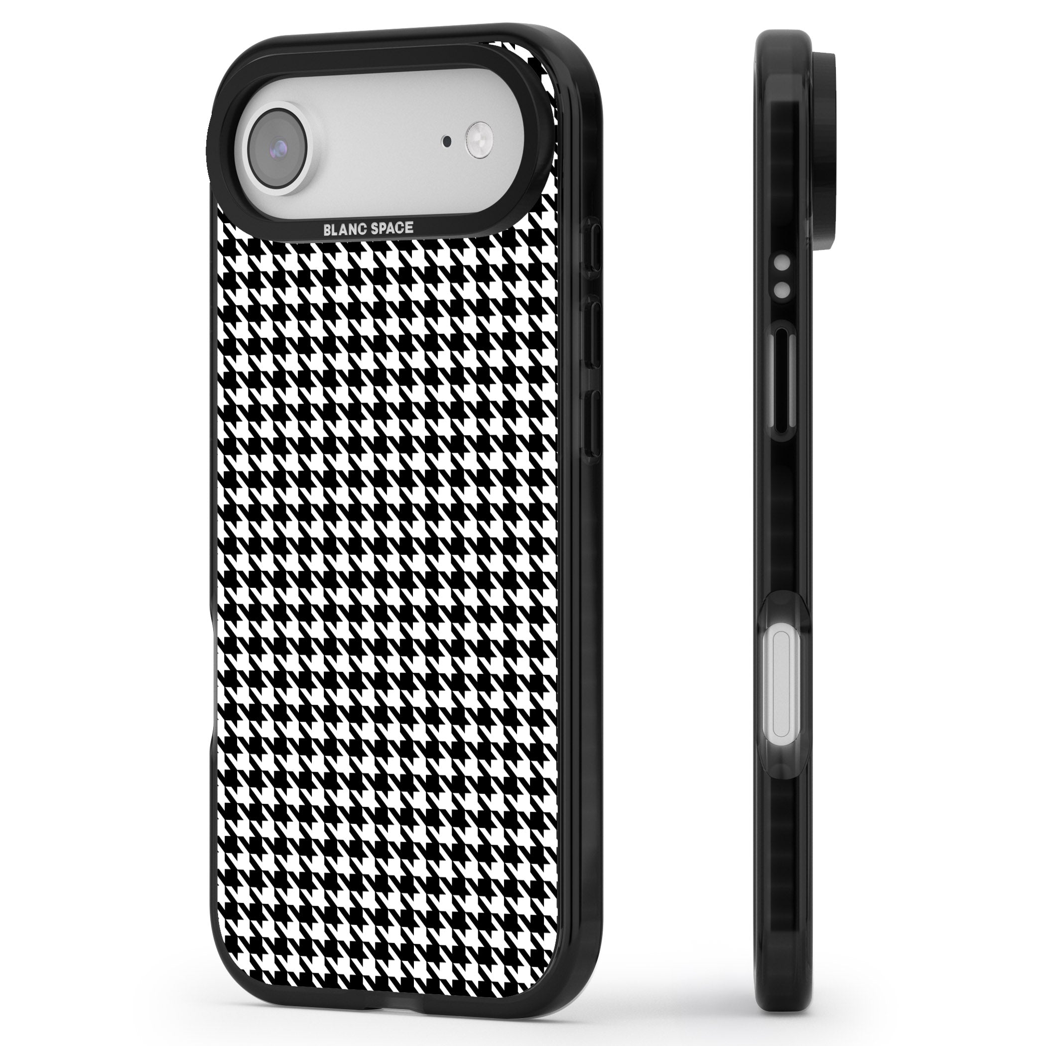 Black Houndstooth Pattern iPhone 17 Air Impact Pro Black Phone Case Side Profile