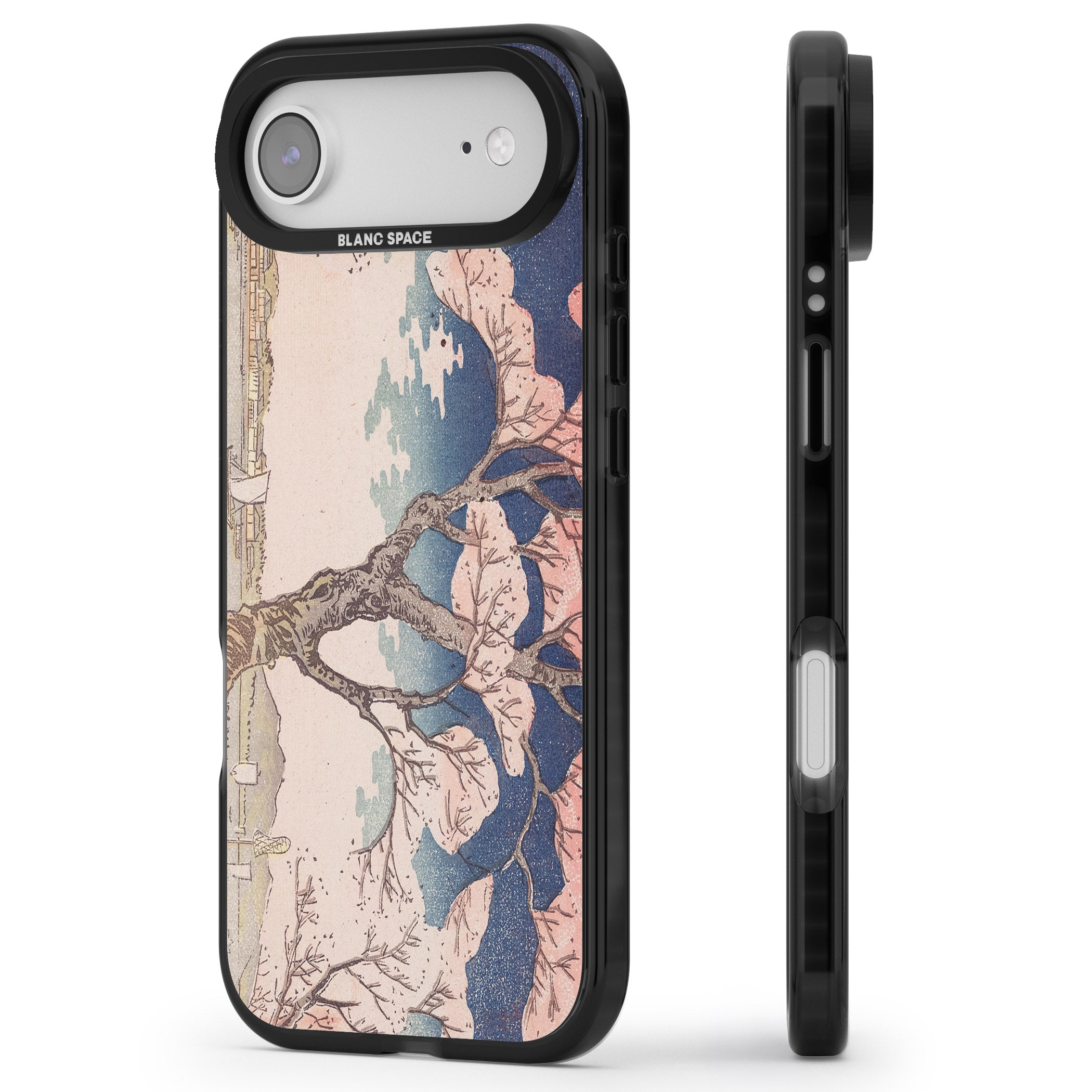 Vintage Japanese Illustrations Cherry Tree iPhone 17 Air Impact Pro Black Phone Case Side Profile