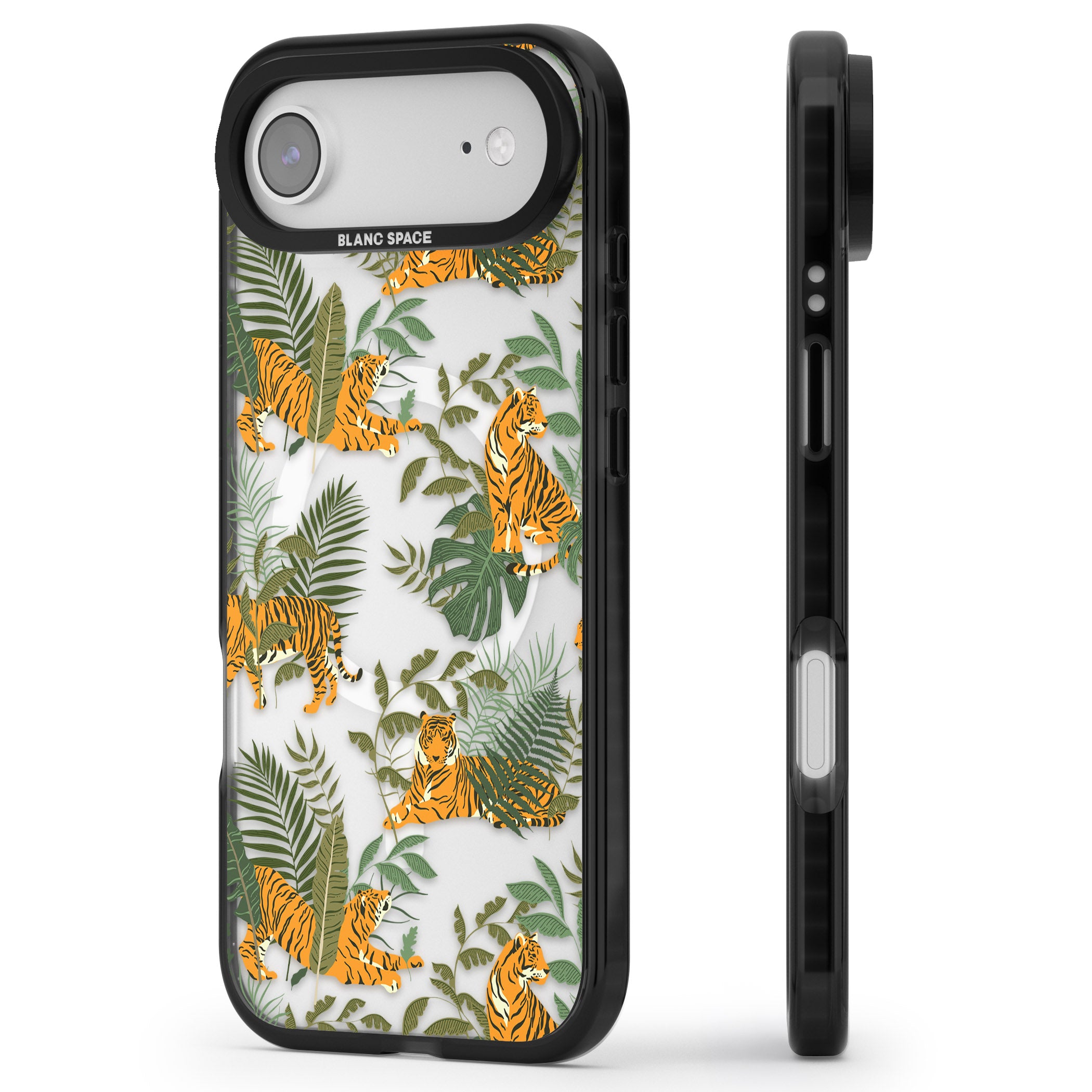 Tiger & Fern Jungle iPhone 17 Air Impact Pro Black Phone Case Side Profile