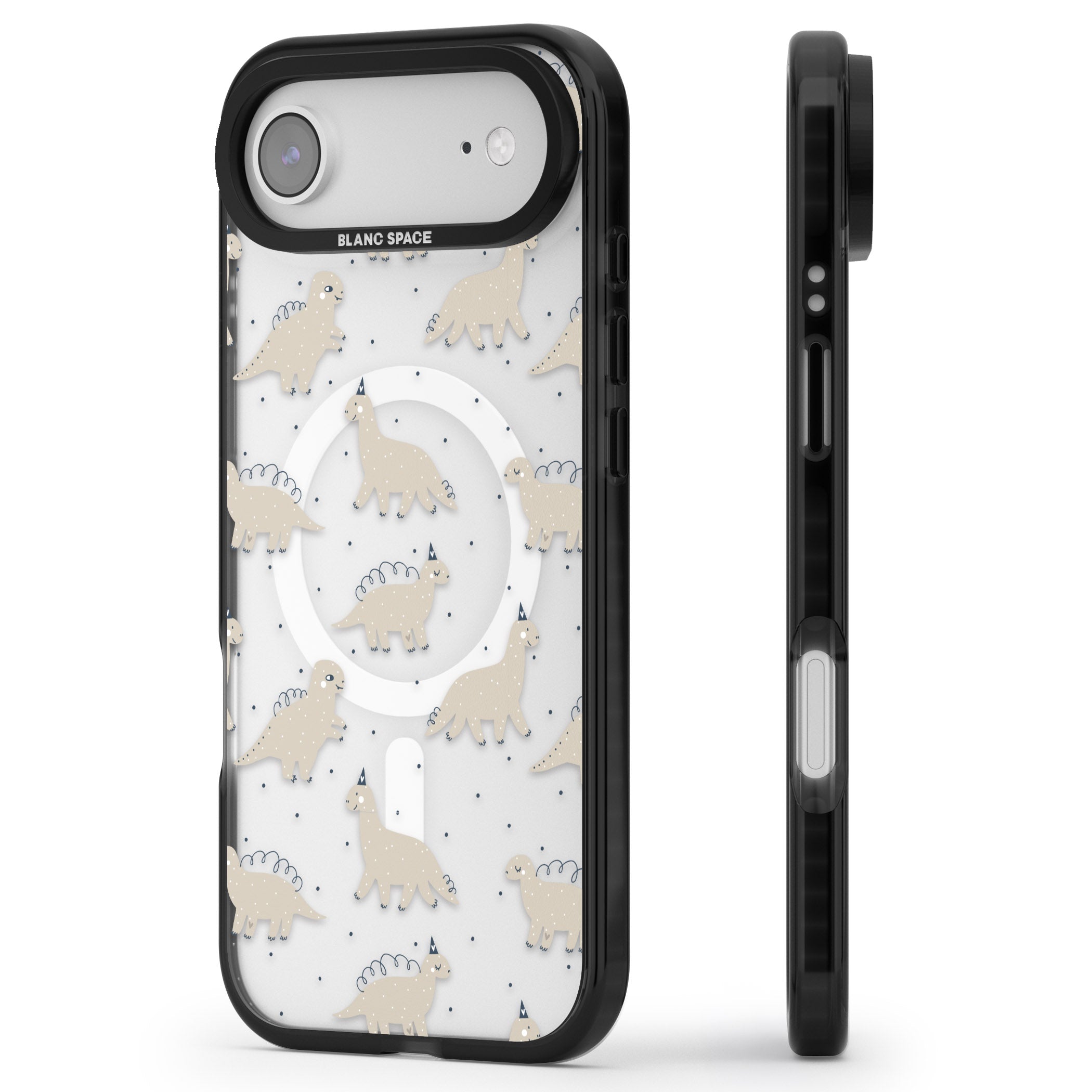 Adorable Dino Pattern iPhone 17 Air Impact Pro Black Phone Case Side Profile