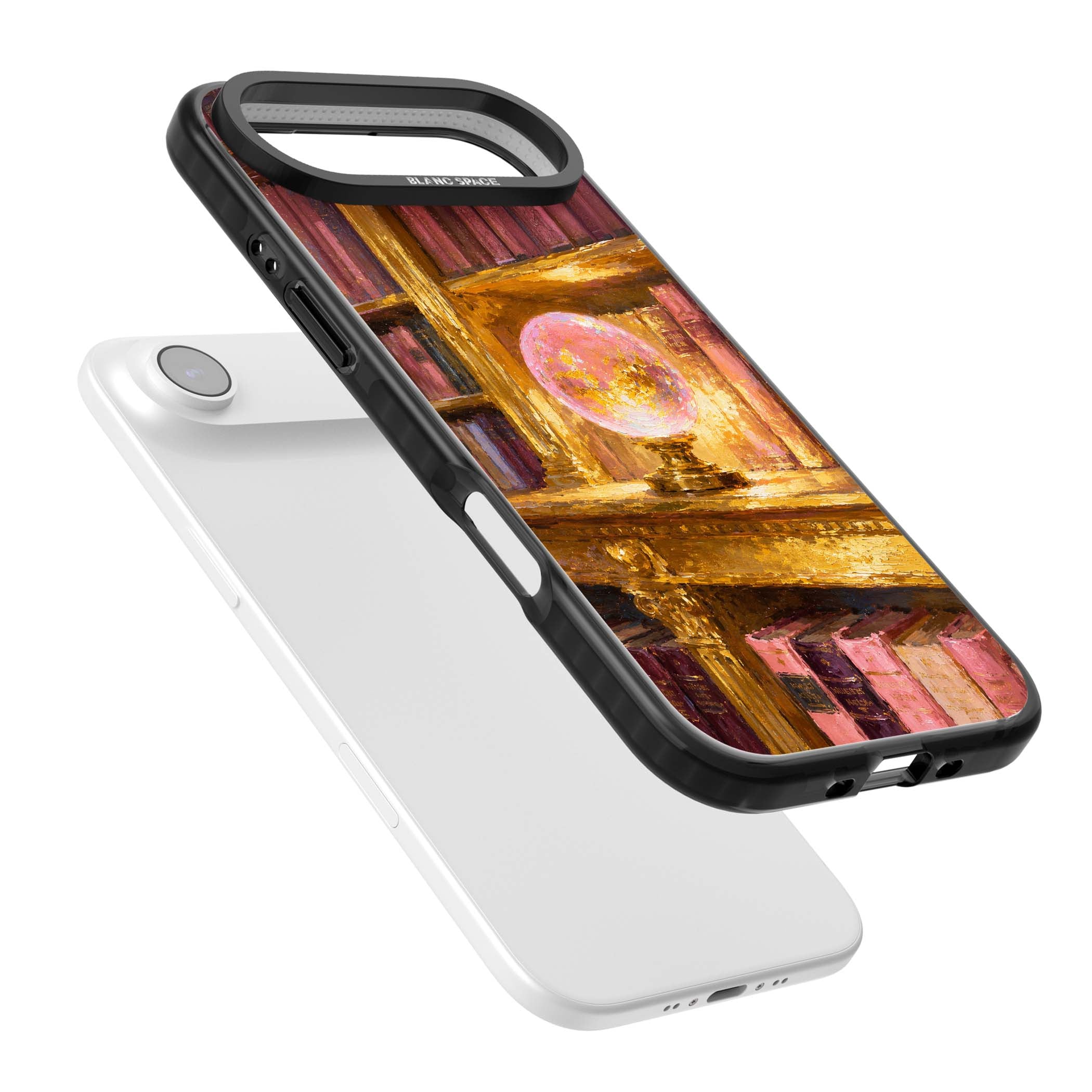 Gilded Library dark academia iPhone case featuring an oil painted crystal ball on a gilded library shelf with vintage | Black Impact Magsafe case for iPhone Air
