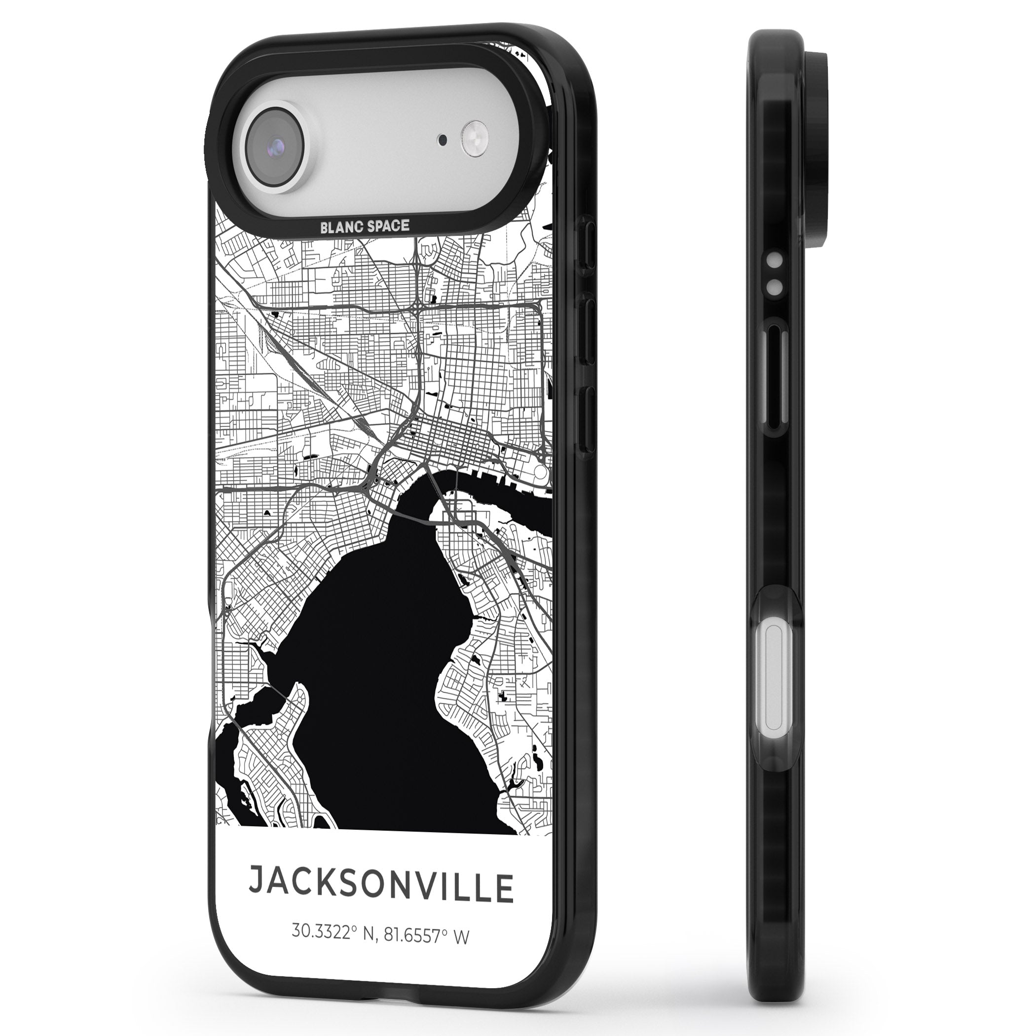 Jacksonville Map iPhone 17 Air Impact Pro Black Phone Case Side Profile