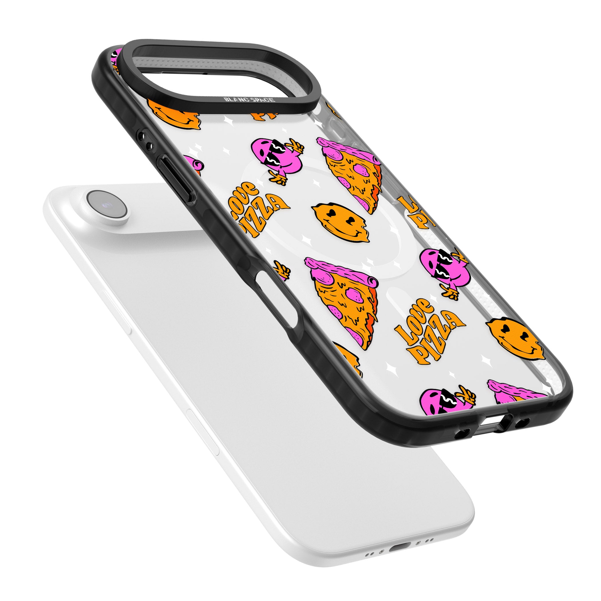 Psychedelic Love Pizza Pattern (Clear) iPhone 17 Air Impact Pro Black Phone Case Colours