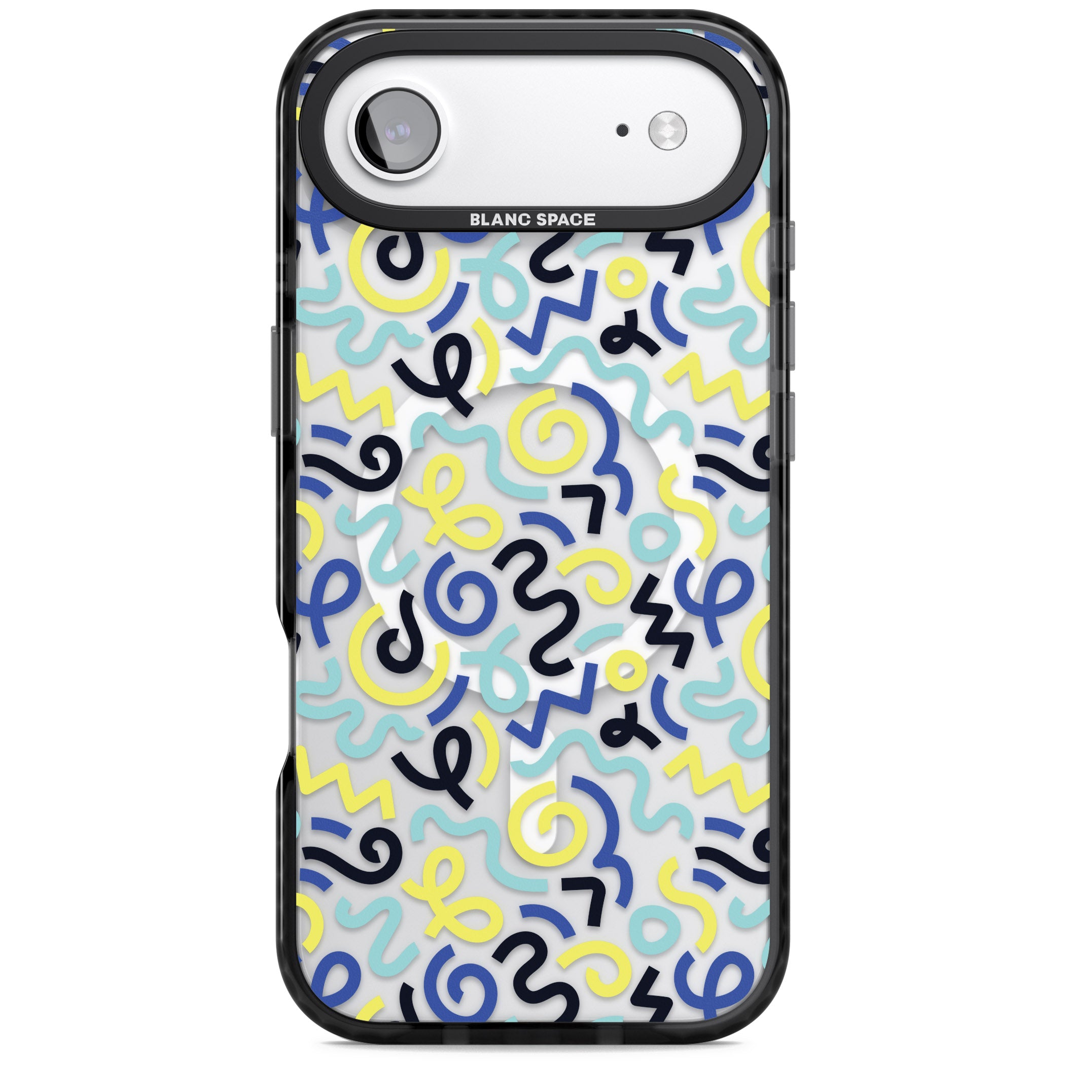 Blue & Yellow Memphis Retro iPhone 17 Air Impact Pro Black Phone Case