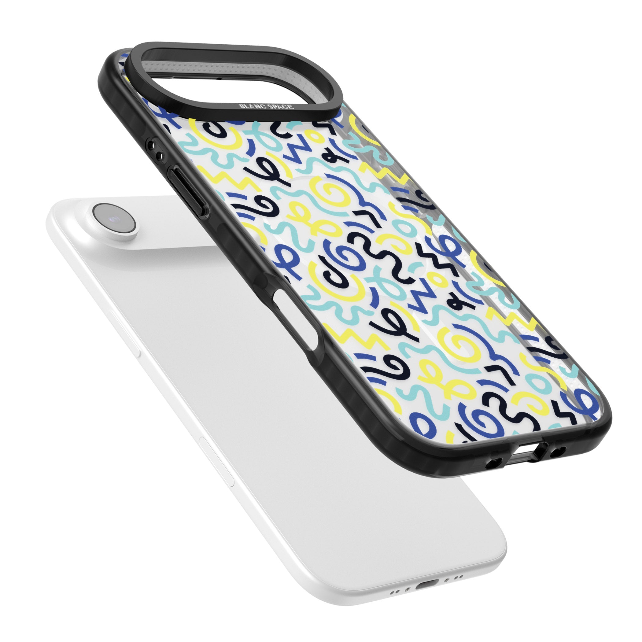 Blue & Yellow Memphis Retro iPhone 17 Air Impact Pro Black Phone Case Colours