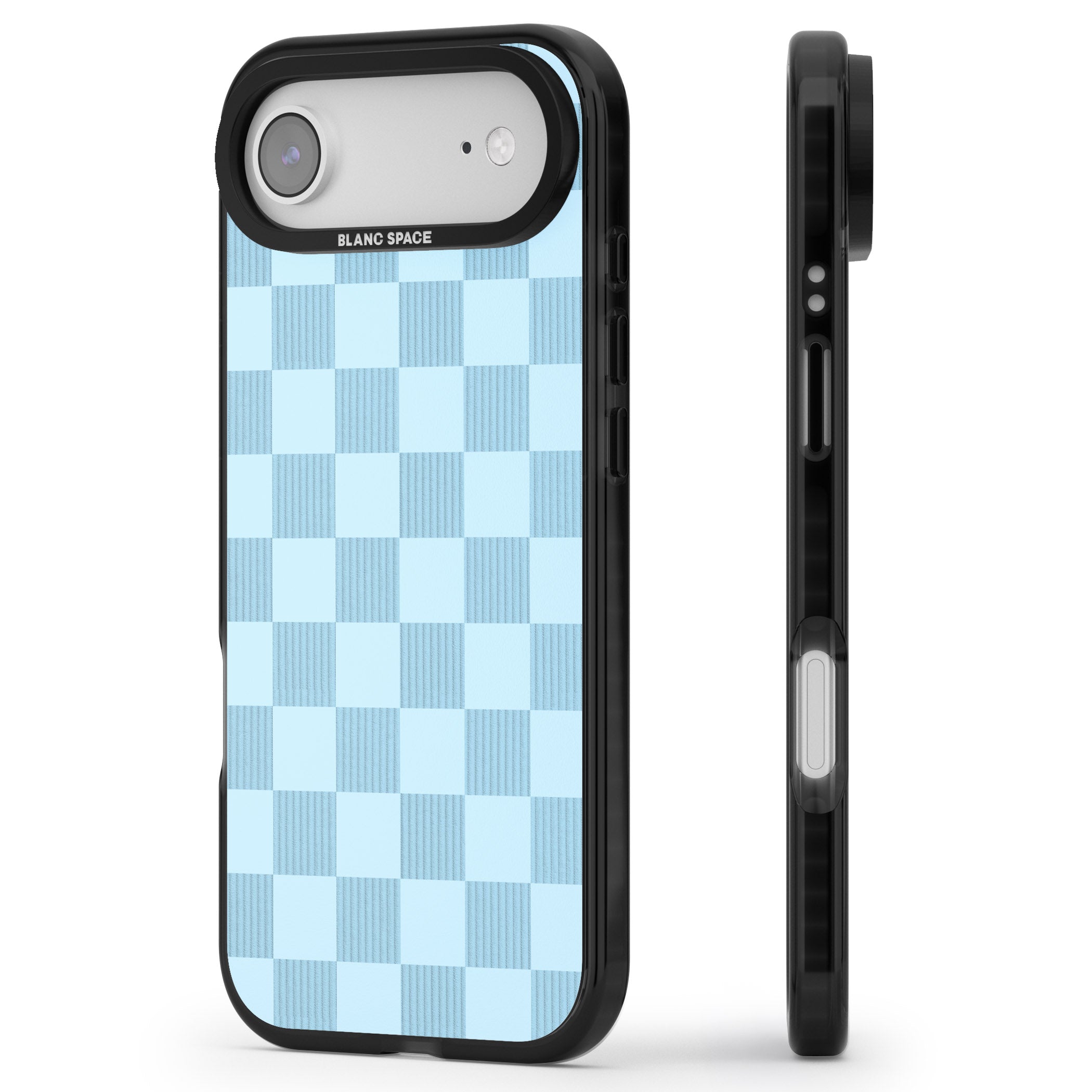 Skyblue Checkered iPhone 17 Air Impact Pro Black Phone Case Side Profile