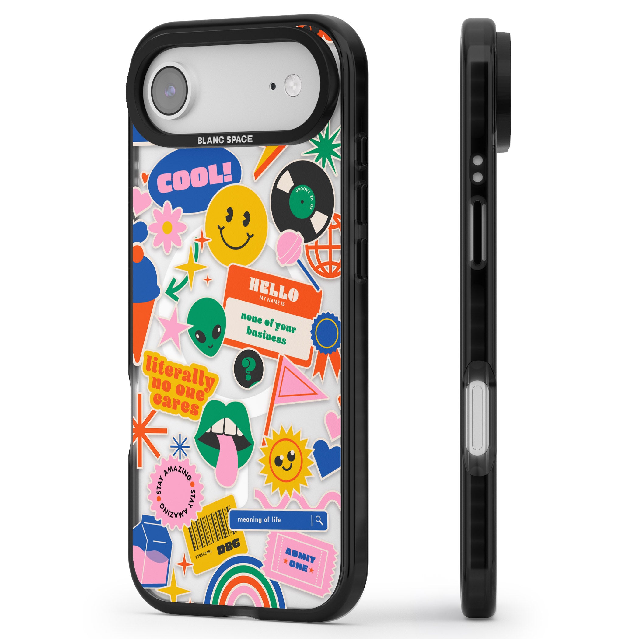 Nostalgic Sticker Vibes iPhone 17 Air Impact Pro Black Phone Case Side Profile