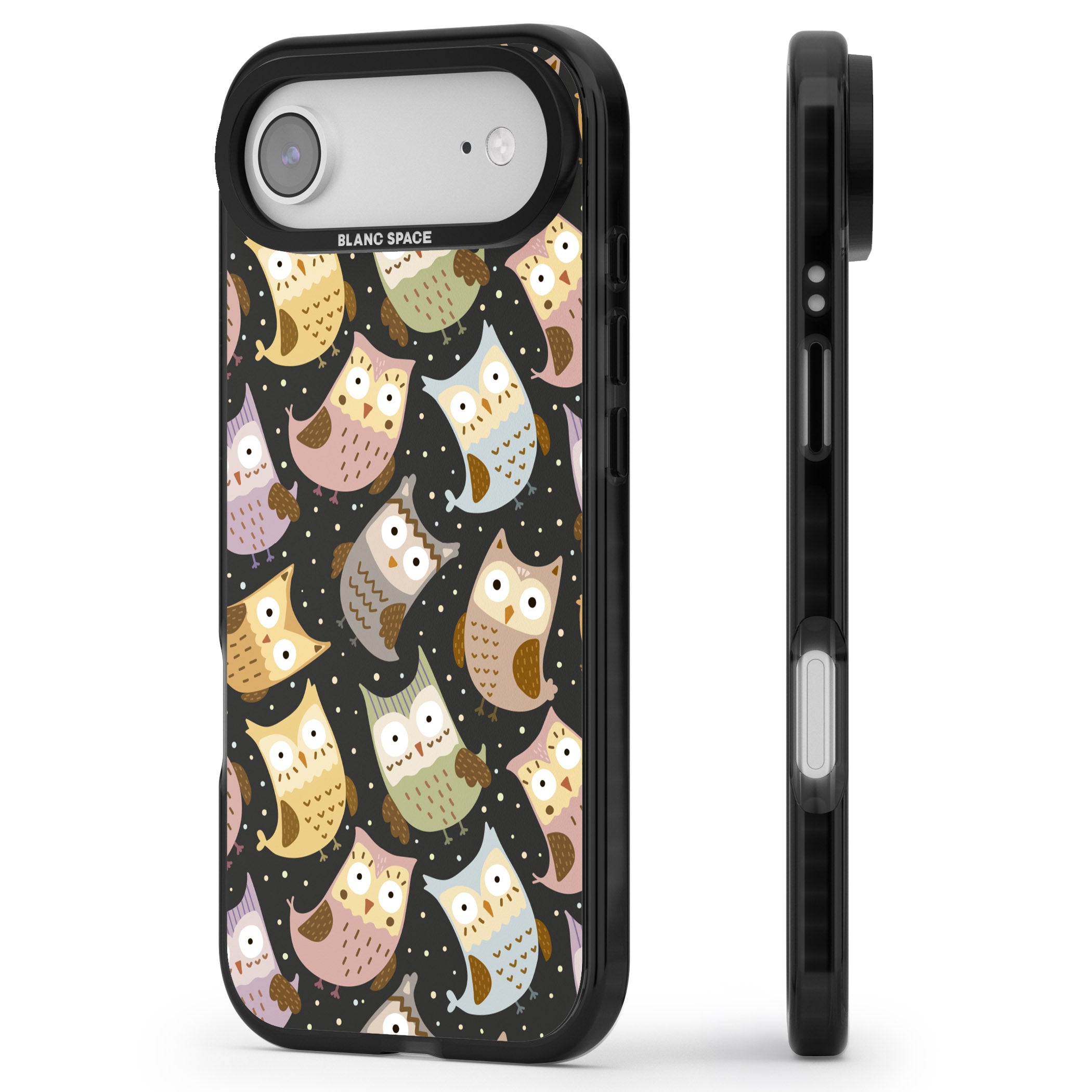 Cute Owl Pattern iPhone 17 Air Impact Pro Black Phone Case Side Profile