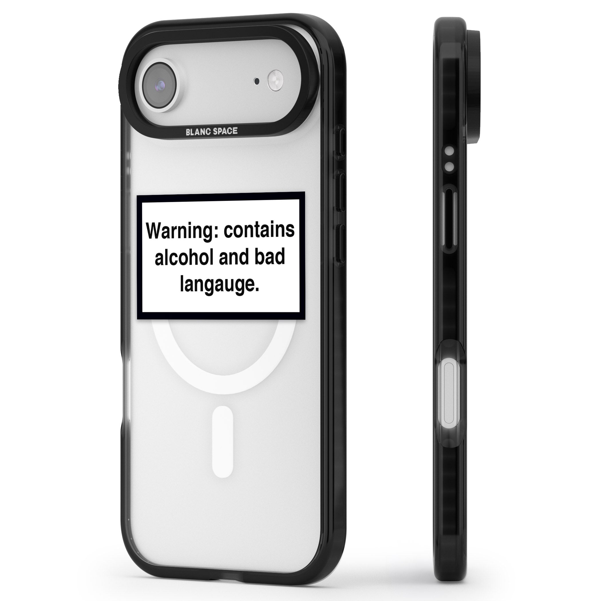 Warning: Contains Alcohol & Bad Language iPhone 17 Air Impact Pro Black Phone Case Side Profile