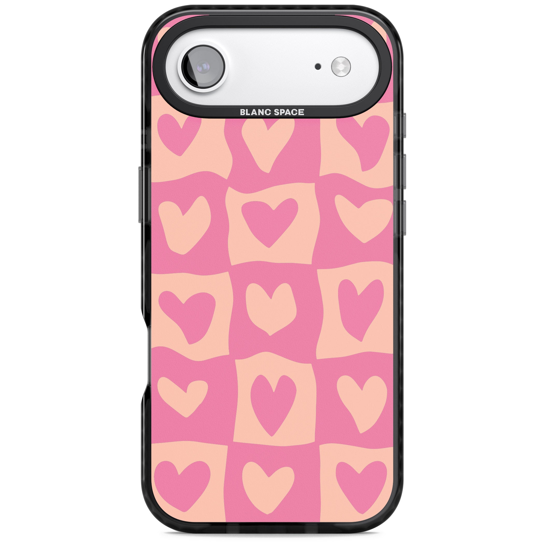 Pink Wavy Checked Hearts iPhone 17 Air Impact Pro Black Phone Case