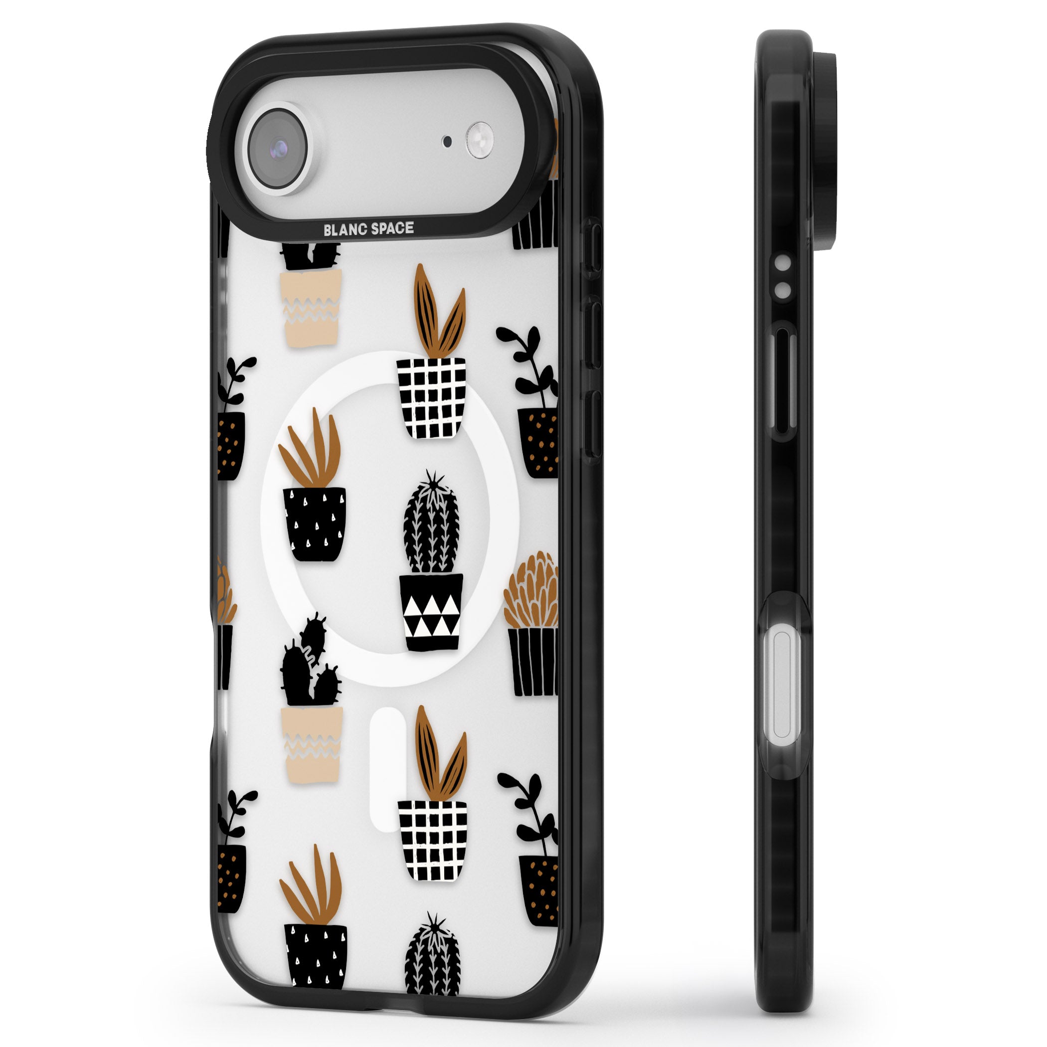 Large Mixed Plants Pattern Clear iPhone 17 Air Impact Pro Black Phone Case Side Profile