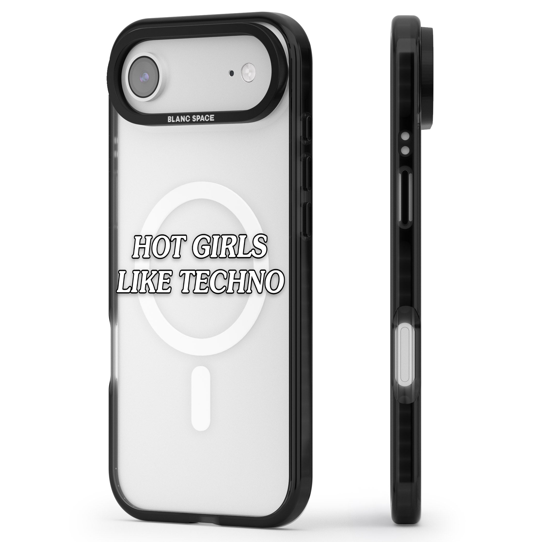 Hot Girls Like Techno iPhone 17 Air Impact Pro Black Phone Case Side Profile