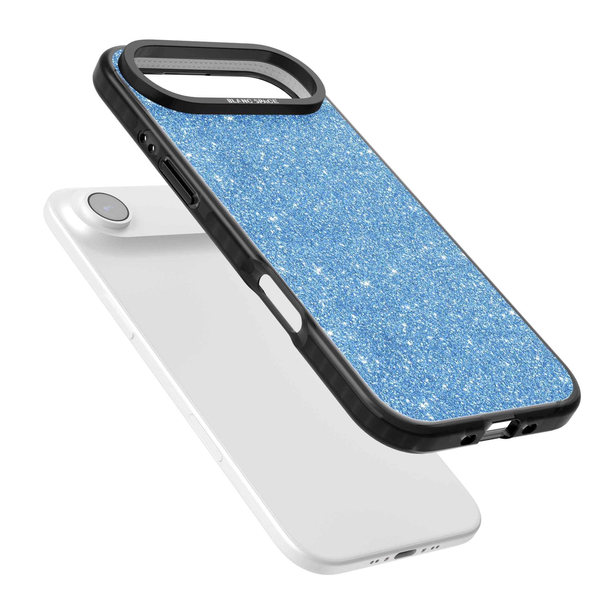 Blue Glitter blue glitter iPhone case featuring dense sparkling cerulean glitter with a glamorous shimmering finish | Black Impact Magsafe case for iPhone Air