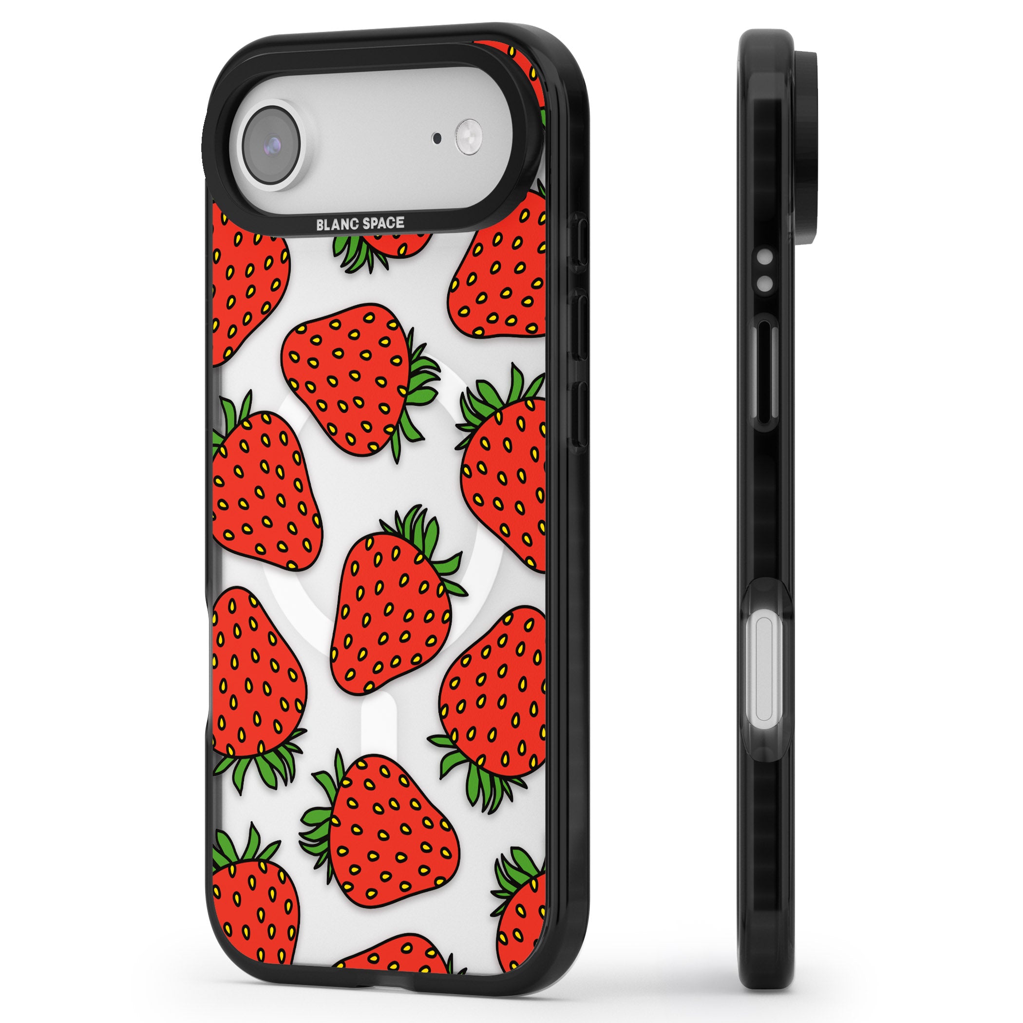 Strawberry Pattern iPhone 17 Air Impact Pro Black Phone Case Side Profile