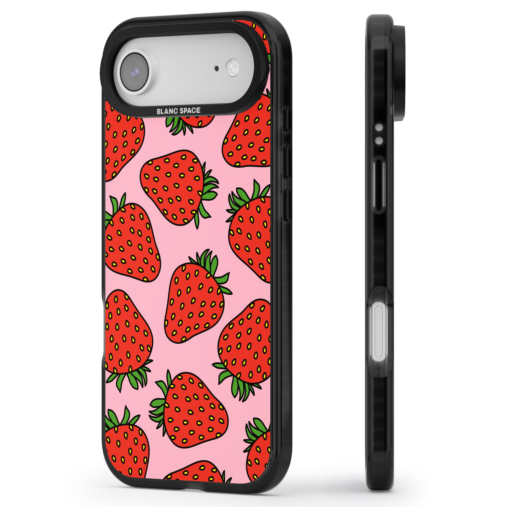 Strawberry Pattern (Pink) iPhone 17 Air Impact Pro Black Phone Case Side Profile