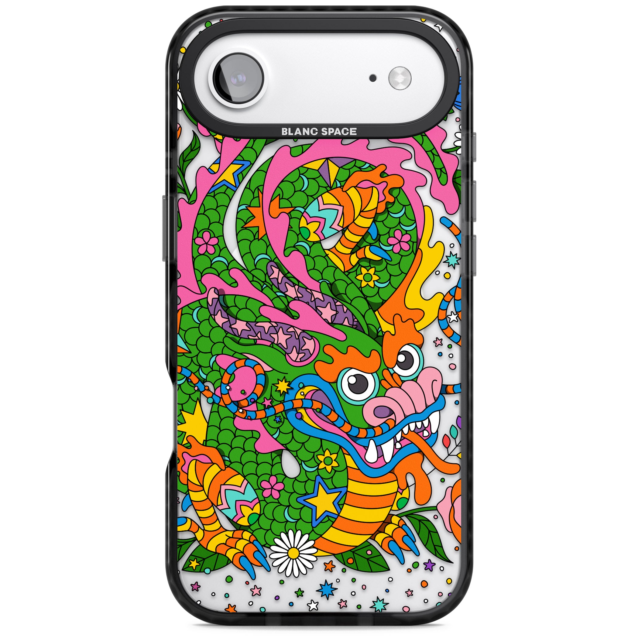 Psychedelic Jungle Dragon iPhone 17 Air Impact Pro Black Phone Case