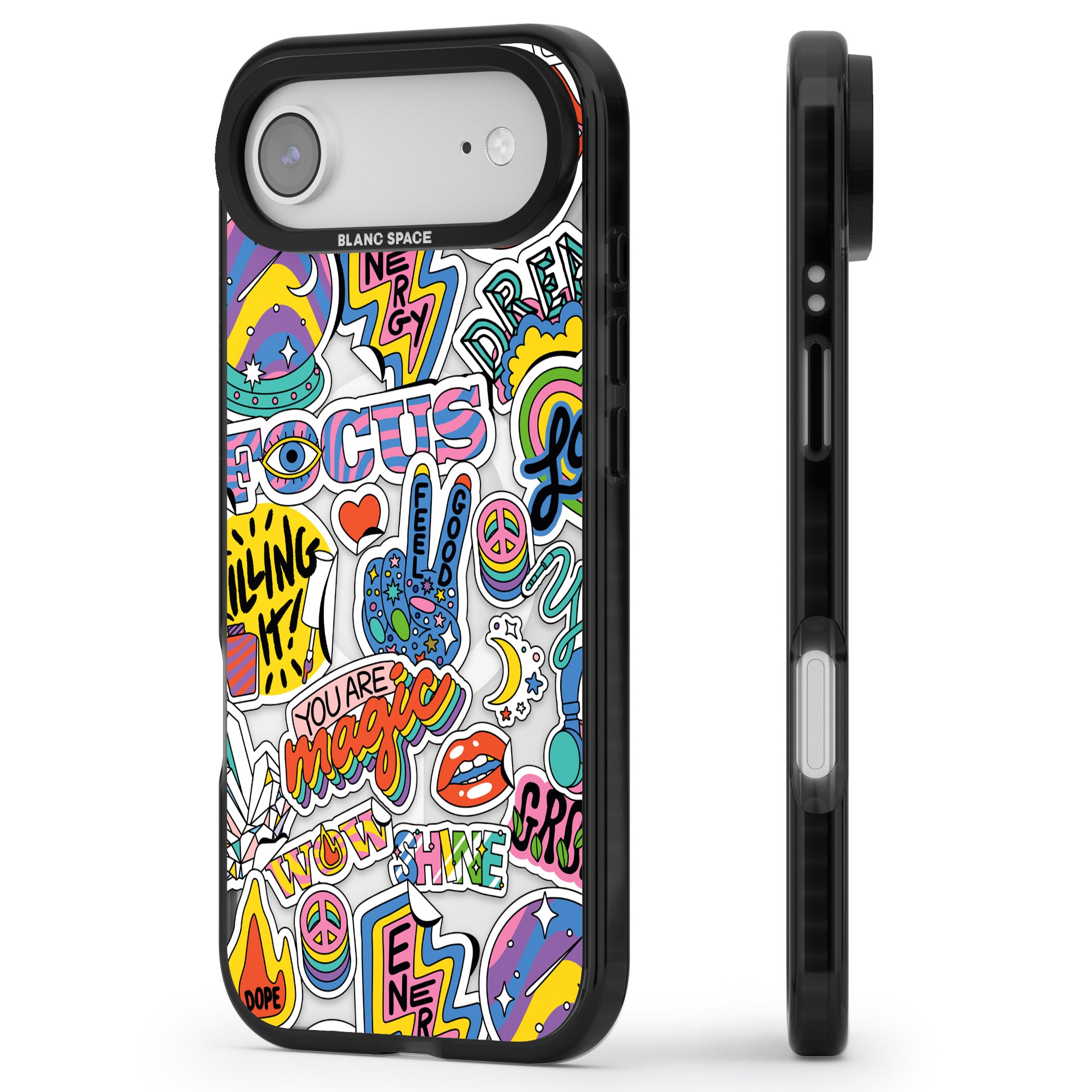 Magic Sticker Collage iPhone 17 Air Impact Pro Black Phone Case Side Profile