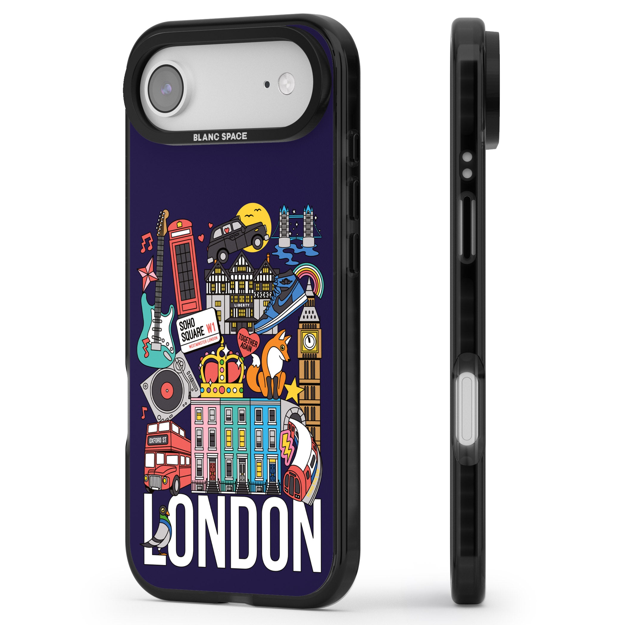 London Calling iPhone 17 Air Impact Pro Black Phone Case Side Profile