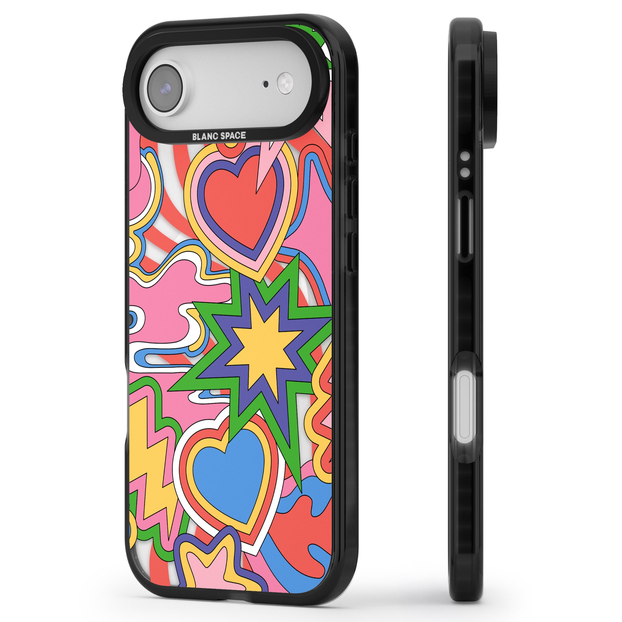 Psychedelic Pop Art Explosion iPhone 17 Air Impact Pro Black Phone Case Side Profile