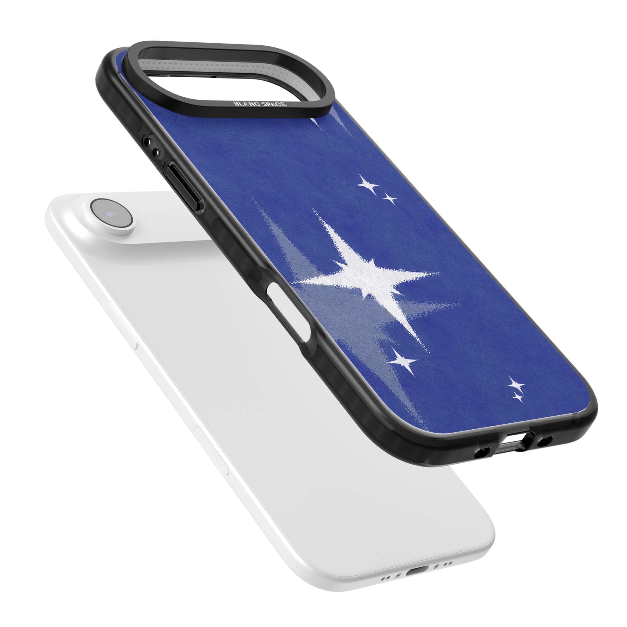 Blue Sparkle celestial iPhone case featuring sparkling silver stars on a deep blue painterly night sky | Black Impact Magsafe case for iPhone Air