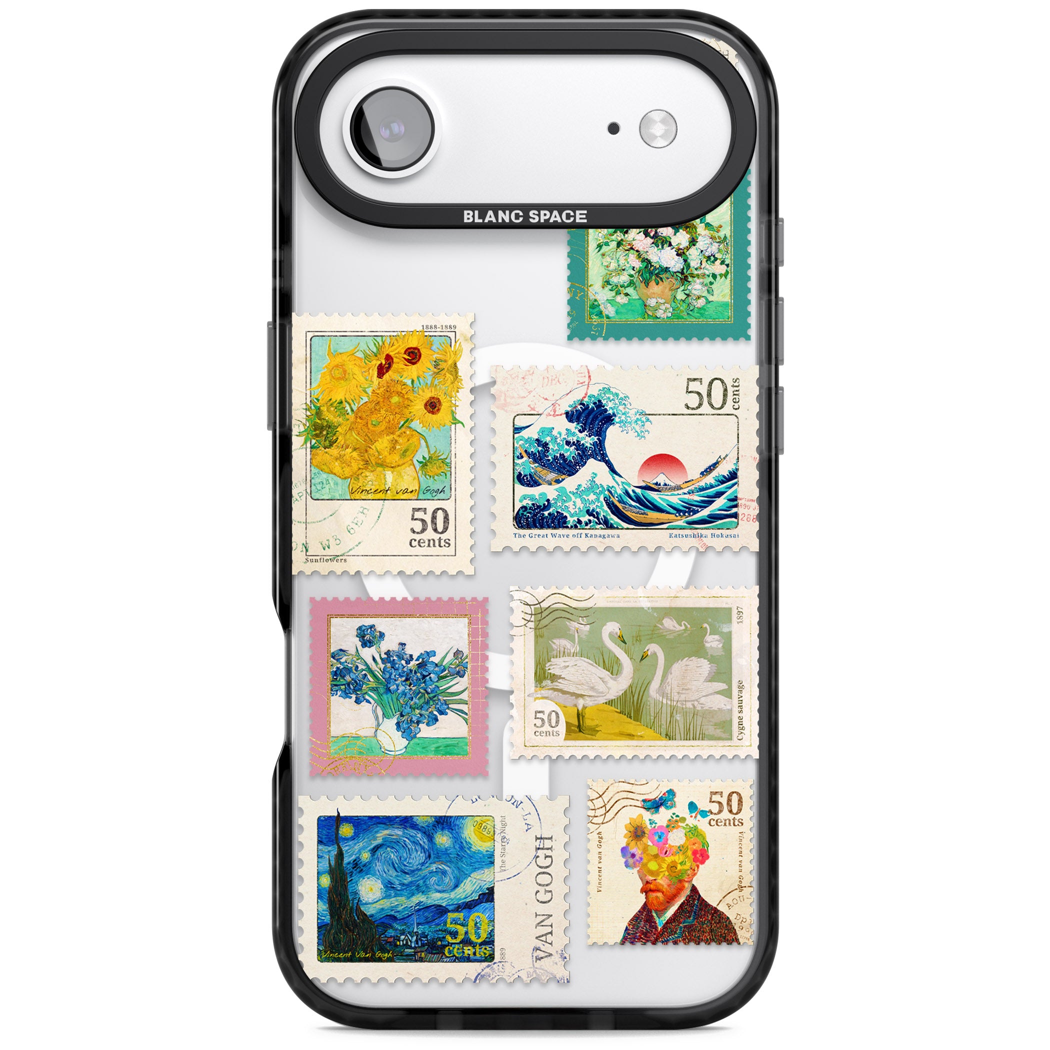 Vintage Art Stamps iPhone 17 Air Impact Pro Black Phone Case