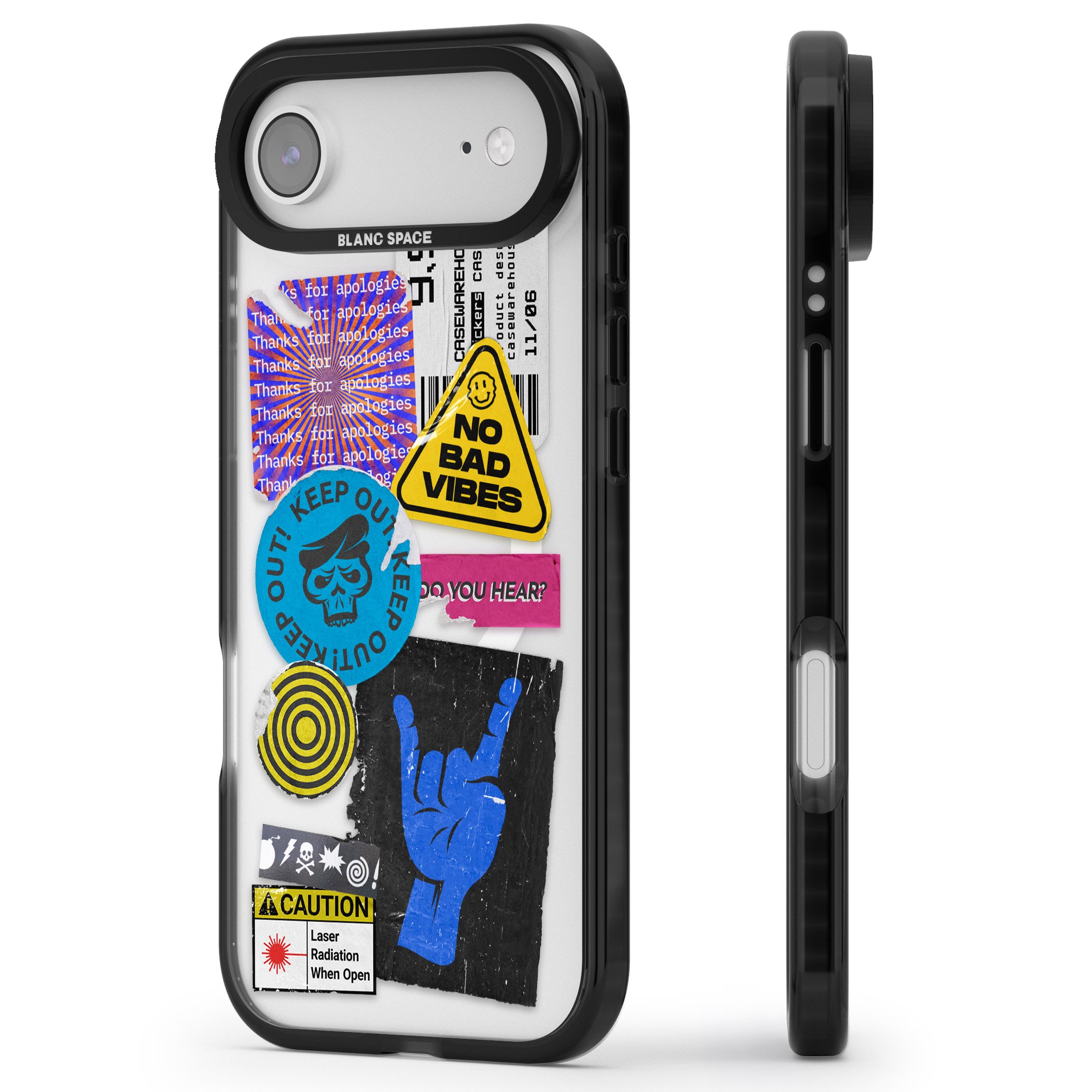 No Bad Vibes Sticker Mix iPhone 17 Air Impact Pro Black Phone Case Side Profile