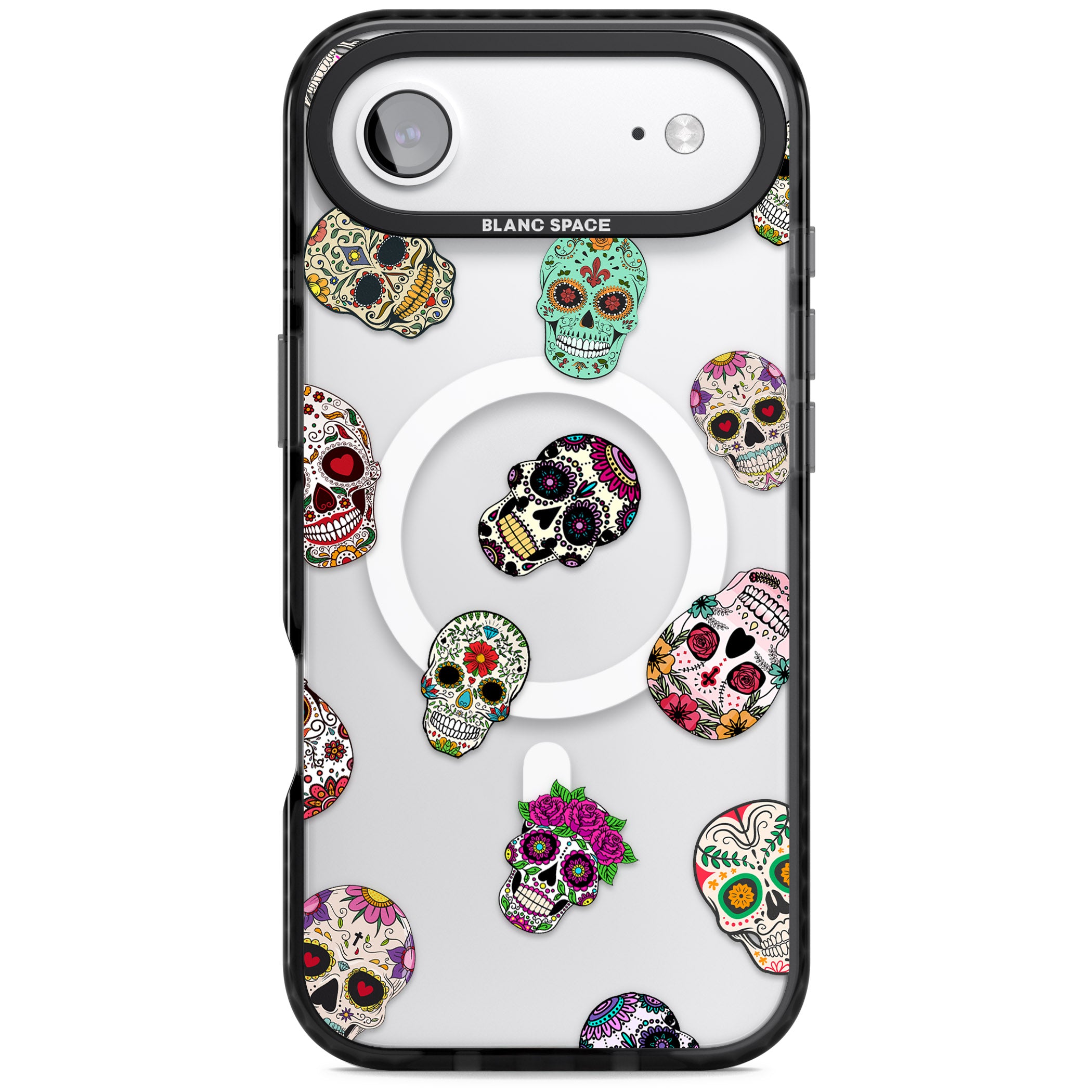 Mixed Sugar Skull Pattern iPhone 17 Air Impact Pro Black Phone Case