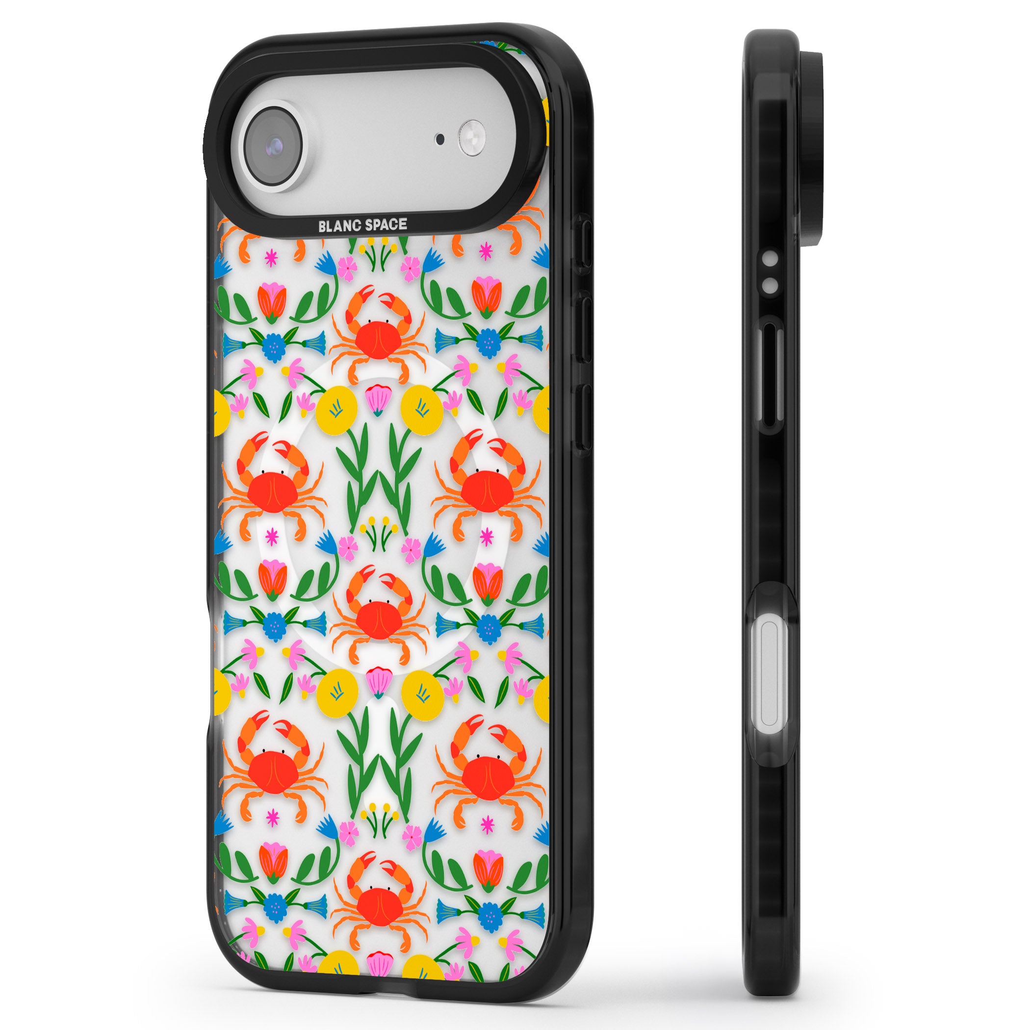 Crabs Flowers iPhone 17 Air Impact Pro Black Phone Case Side Profile