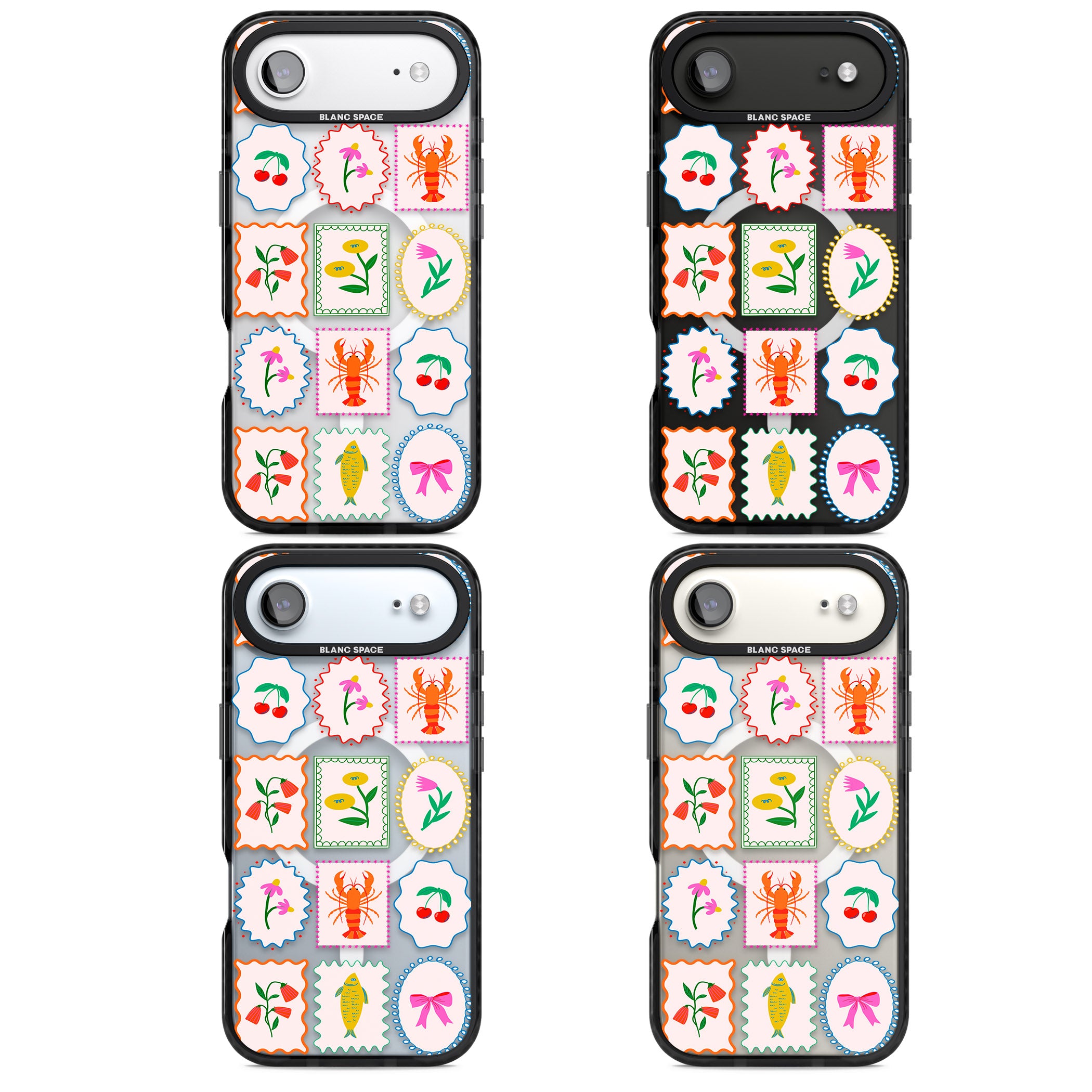 Floral Seafood Stamps iPhone 17 Air Impact Pro Black Phone Case APT Impact Protection