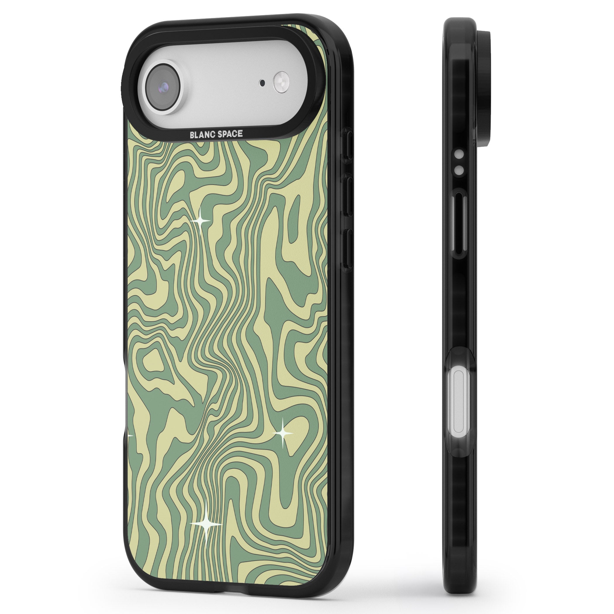 Green Abstract Wave iPhone 17 Air Impact Pro Black Phone Case Side Profile