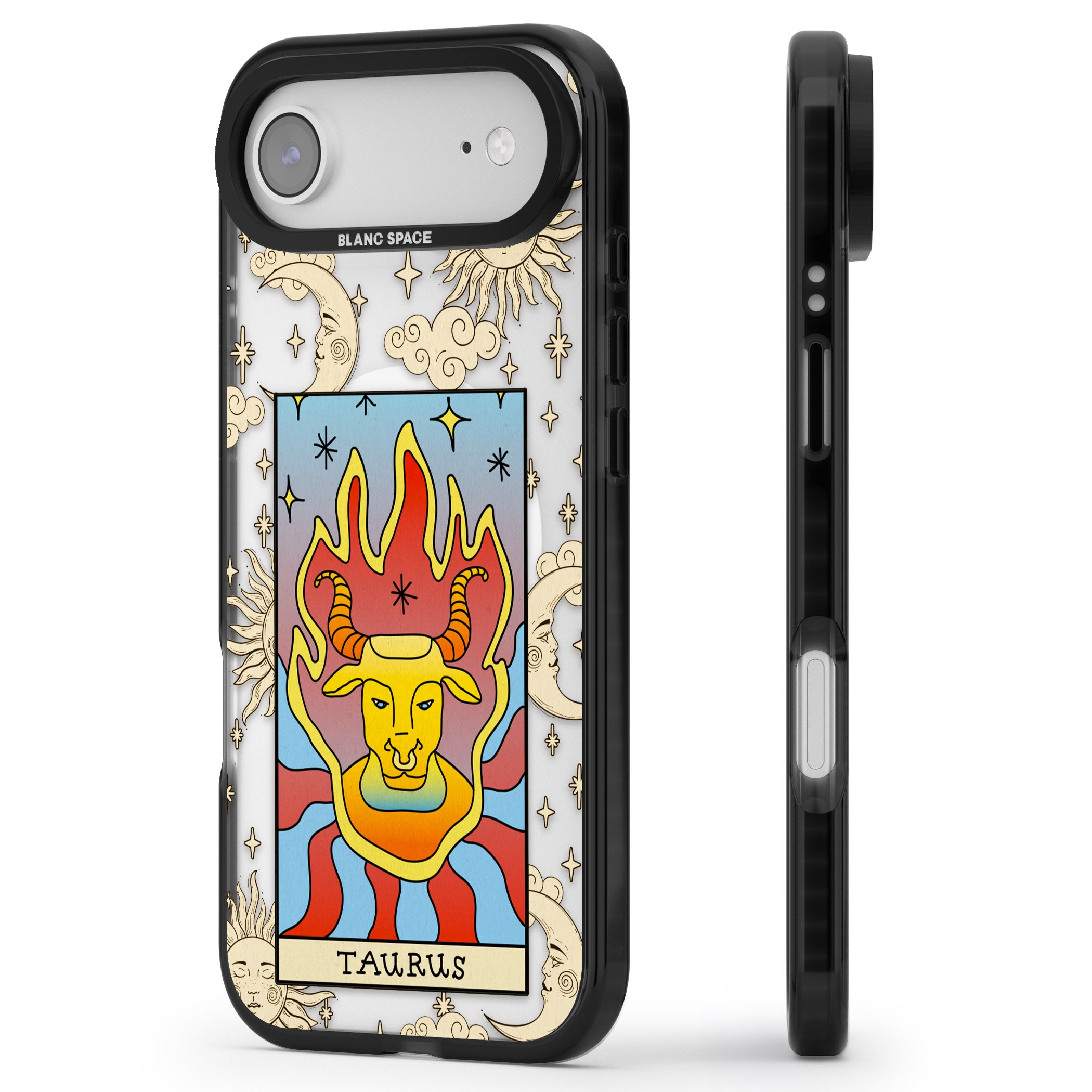 Celestial Zodiac Taurus iPhone 17 Air Impact Pro Black Phone Case Side Profile