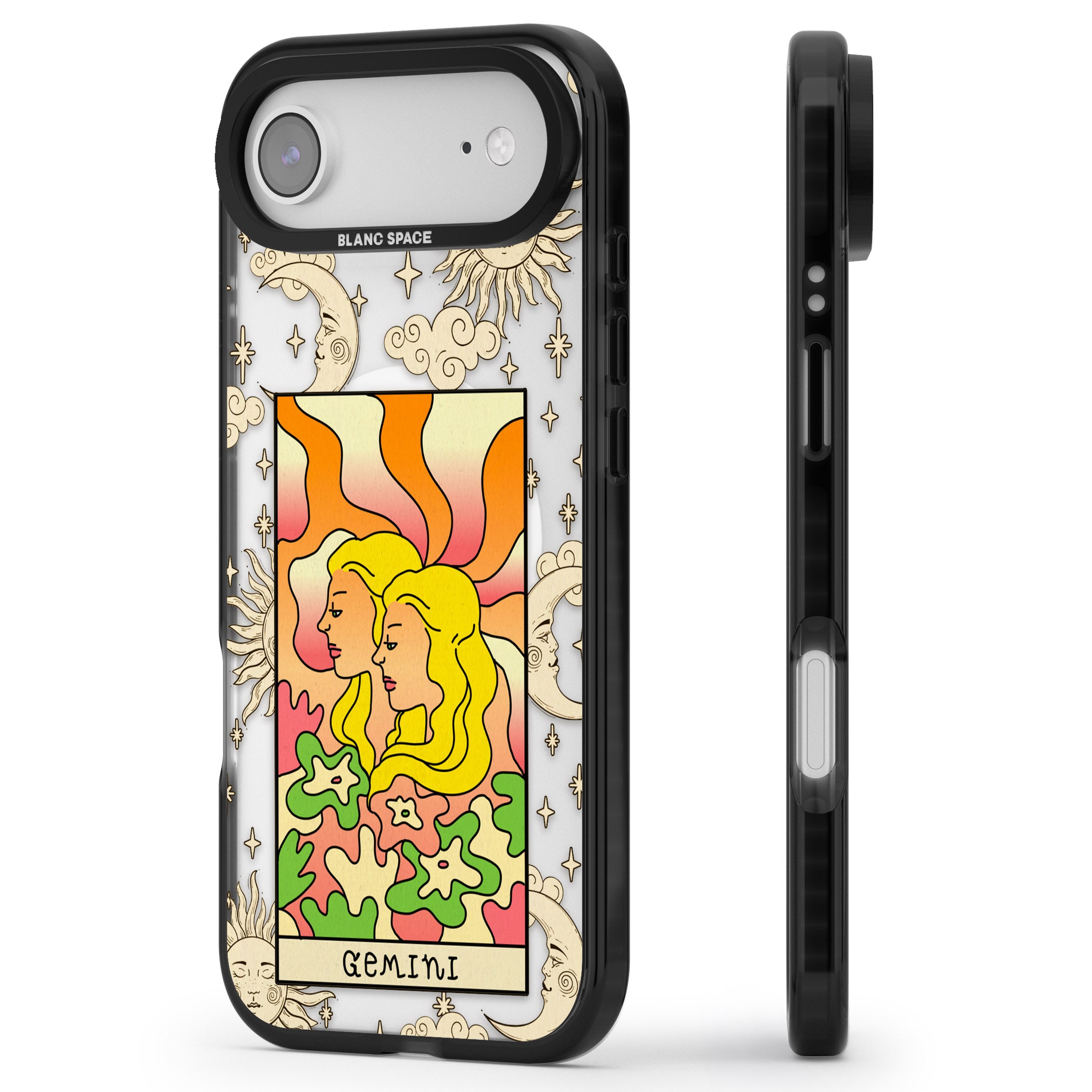 Celestial Zodiac Gemini iPhone 17 Air Impact Pro Black Phone Case Side Profile