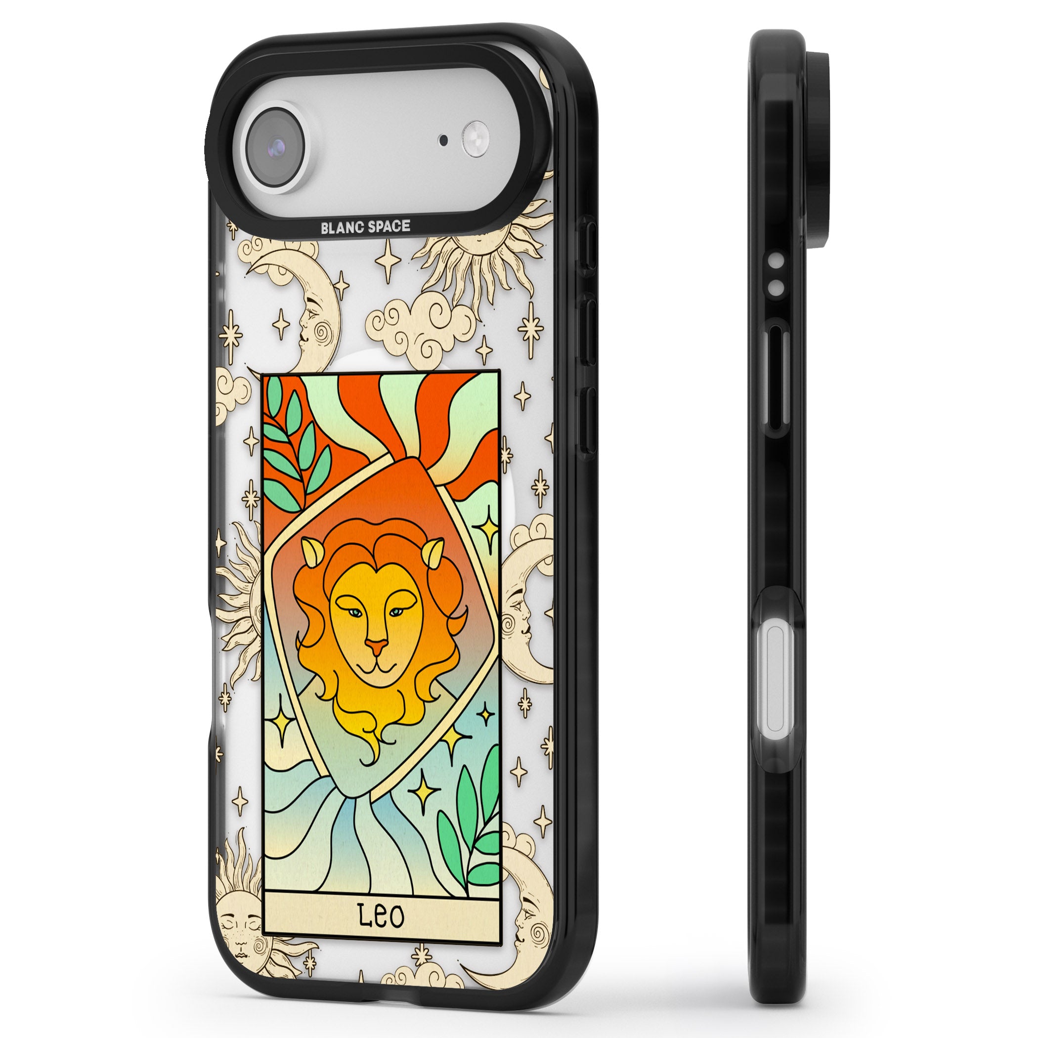 Celestial Zodiac Leo iPhone 17 Air Impact Pro Black Phone Case Side Profile