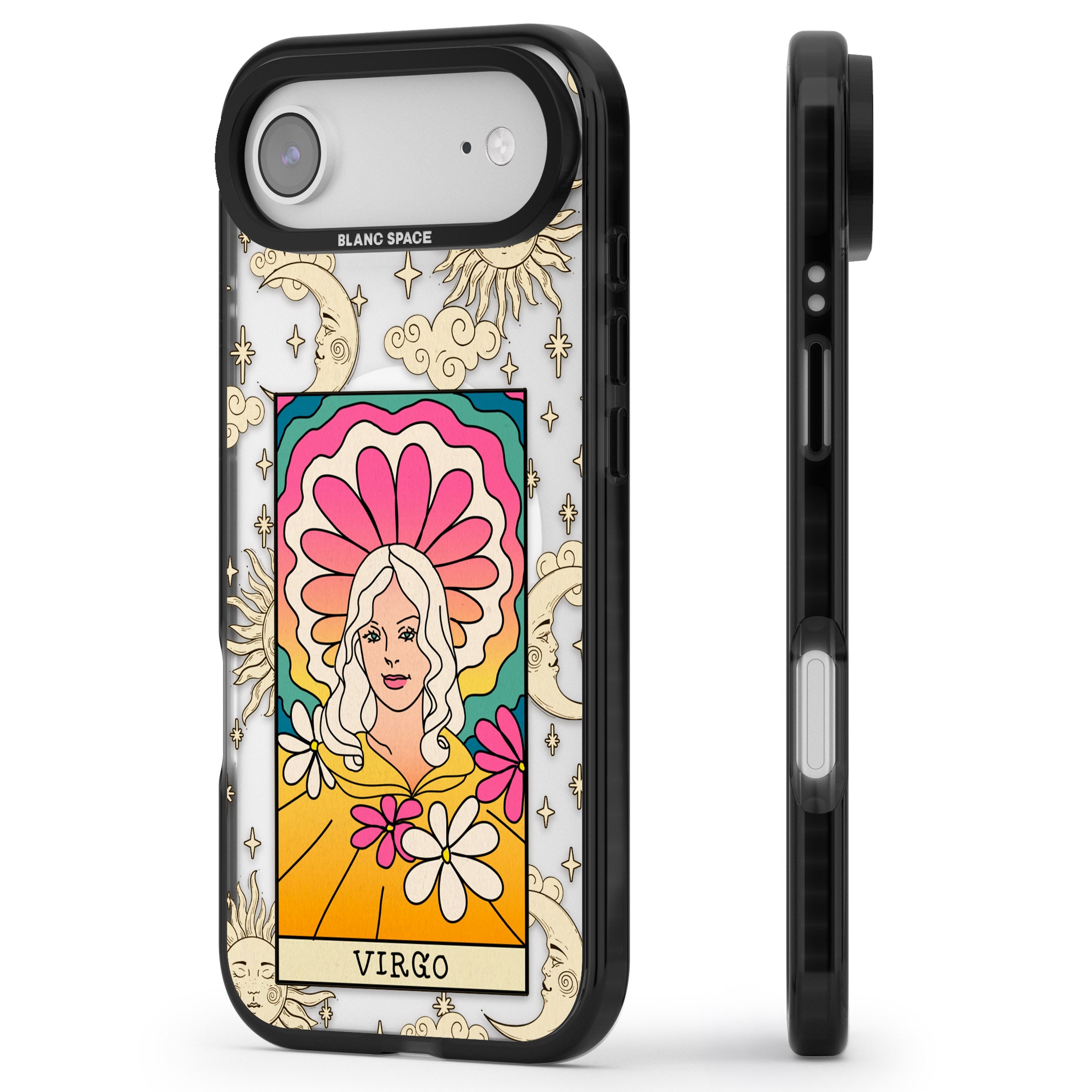 Celestial Zodiac Virgo iPhone 17 Air Impact Pro Black Phone Case Side Profile
