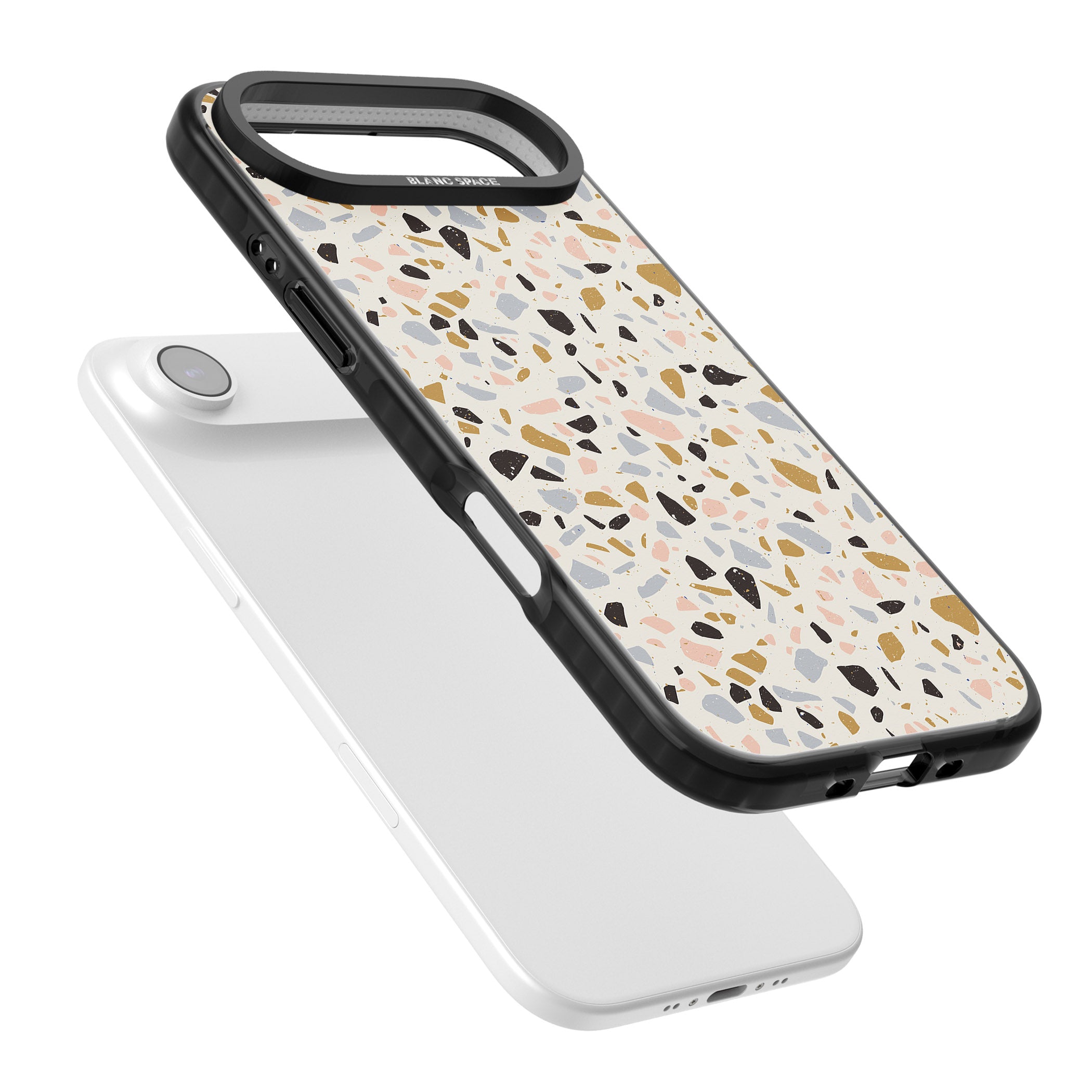 Pale Pink, Blue, & Mocha Terrazzo Pattern iPhone 17 Air Impact Pro Black Phone Case Colours