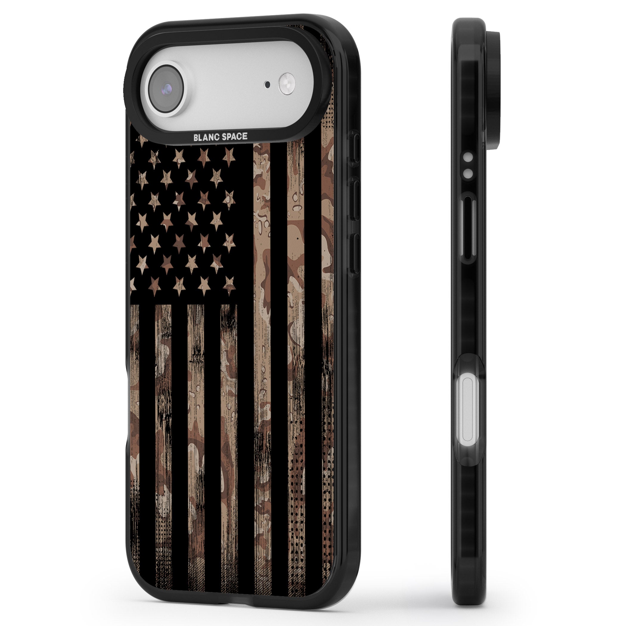 American Flag Camo iPhone 17 Air Impact Pro Black Phone Case Side Profile