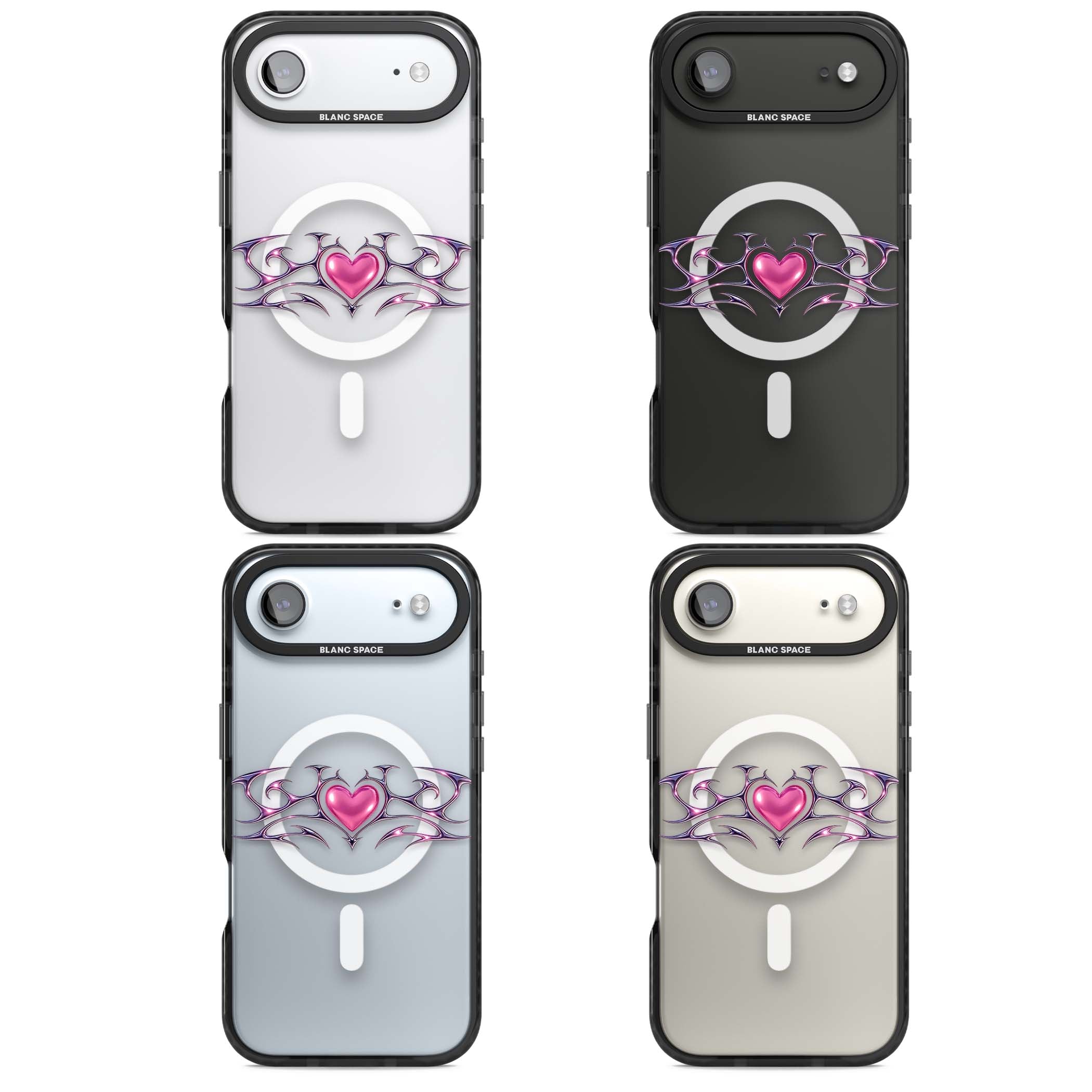 Pink Chrome Heart y2k iPhone case | Black Impact Magsafe case for iPhone Air