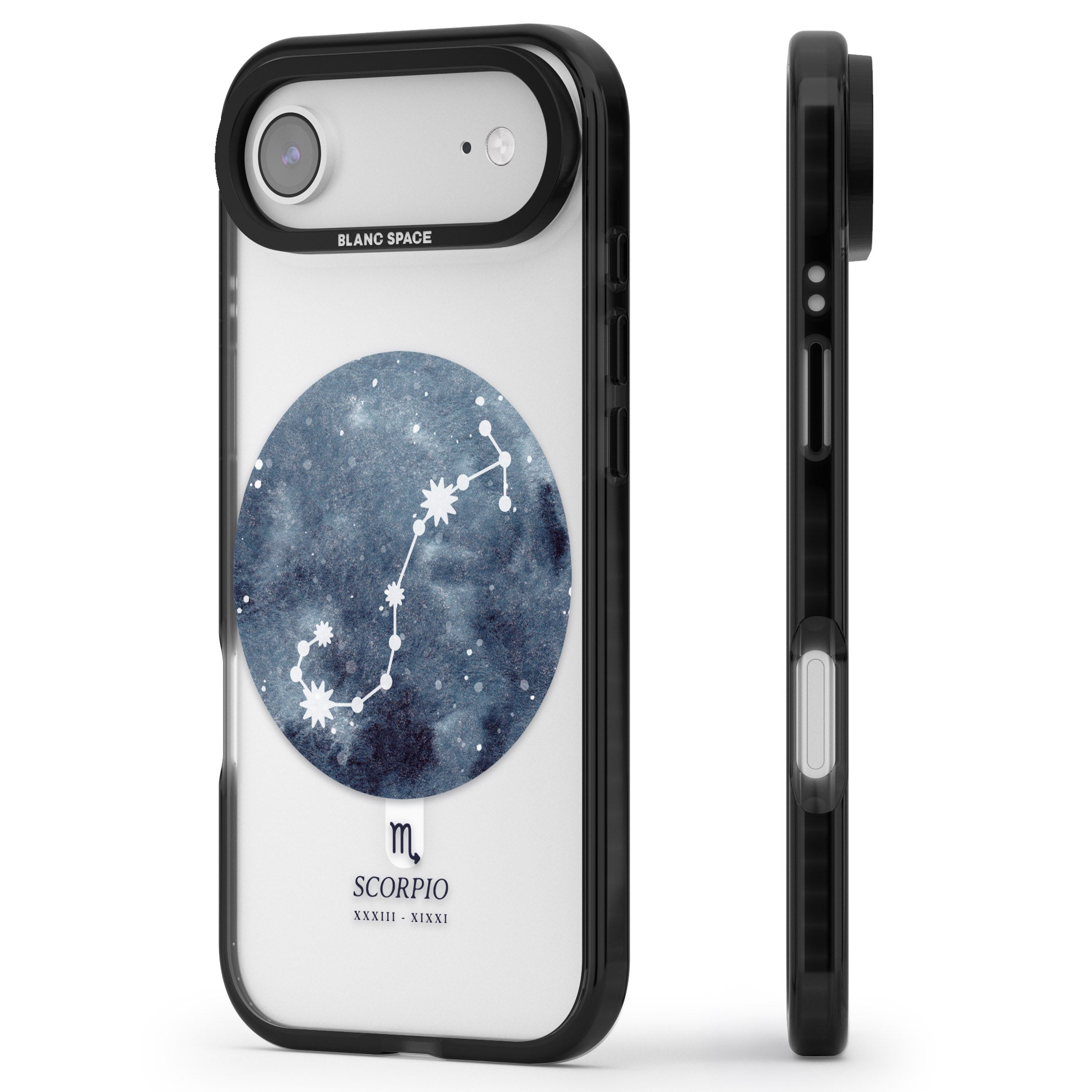 Scorpio Zodiac Blue iPhone 17 Air Impact Pro Black Phone Case Side Profile
