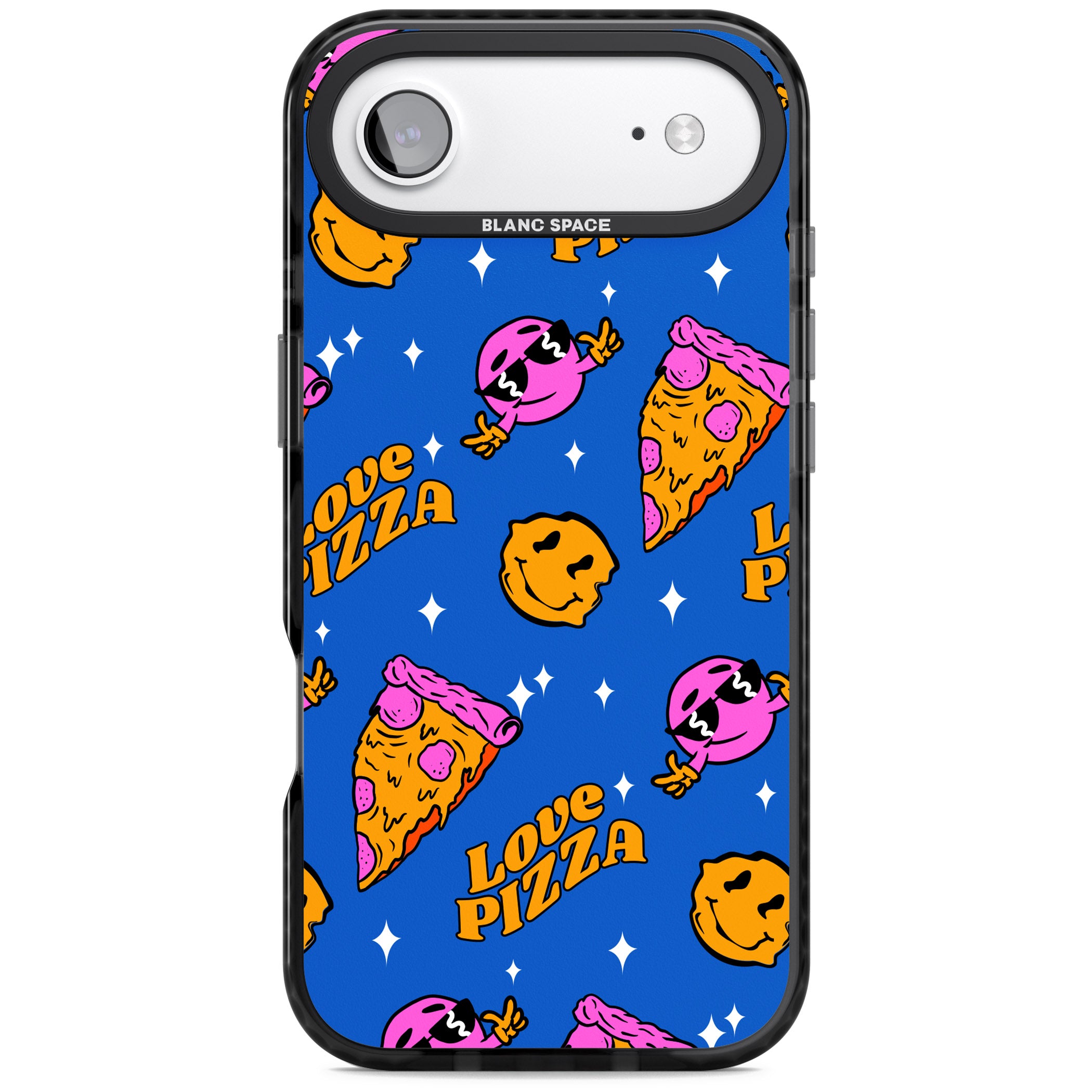 Psychedelic Love Pizza Pattern iPhone 17 Air Impact Black Phone Case