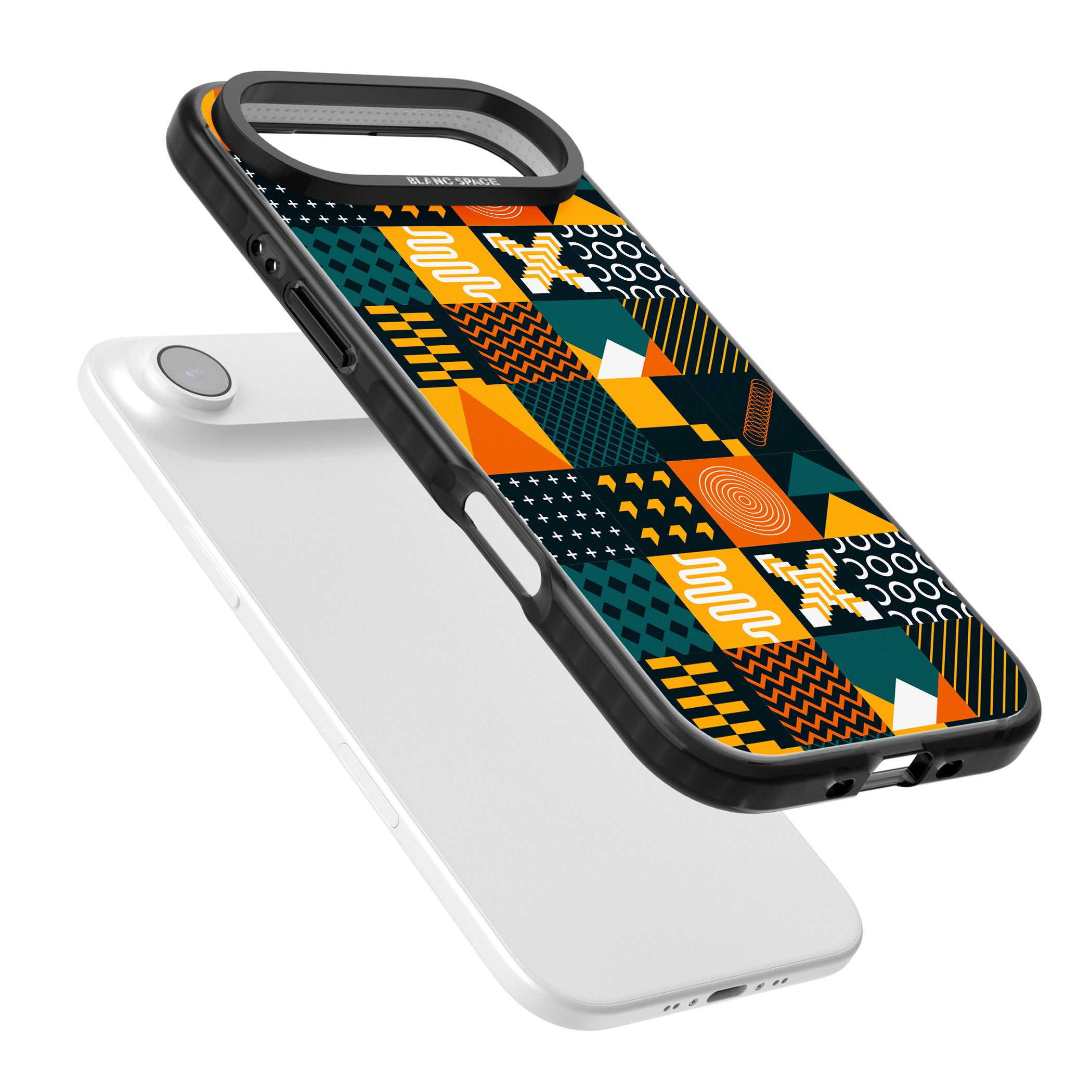 Funky Geometric Patterns: Orange & Dark Green iPhone 17 Air Impact Black Phone Case Colours