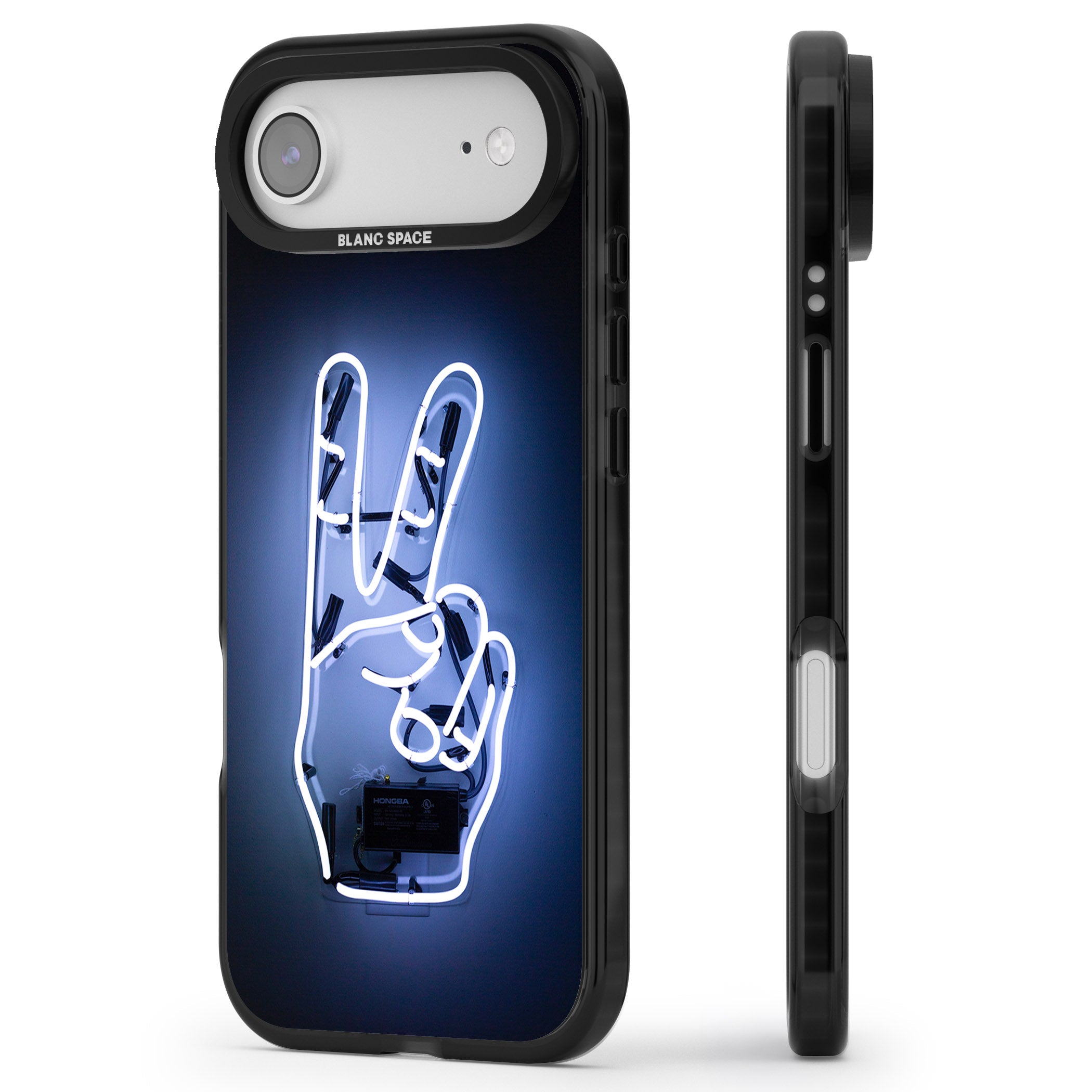 Neon Peace Sign iPhone 17 Air Impact Black Phone Case Side Profile