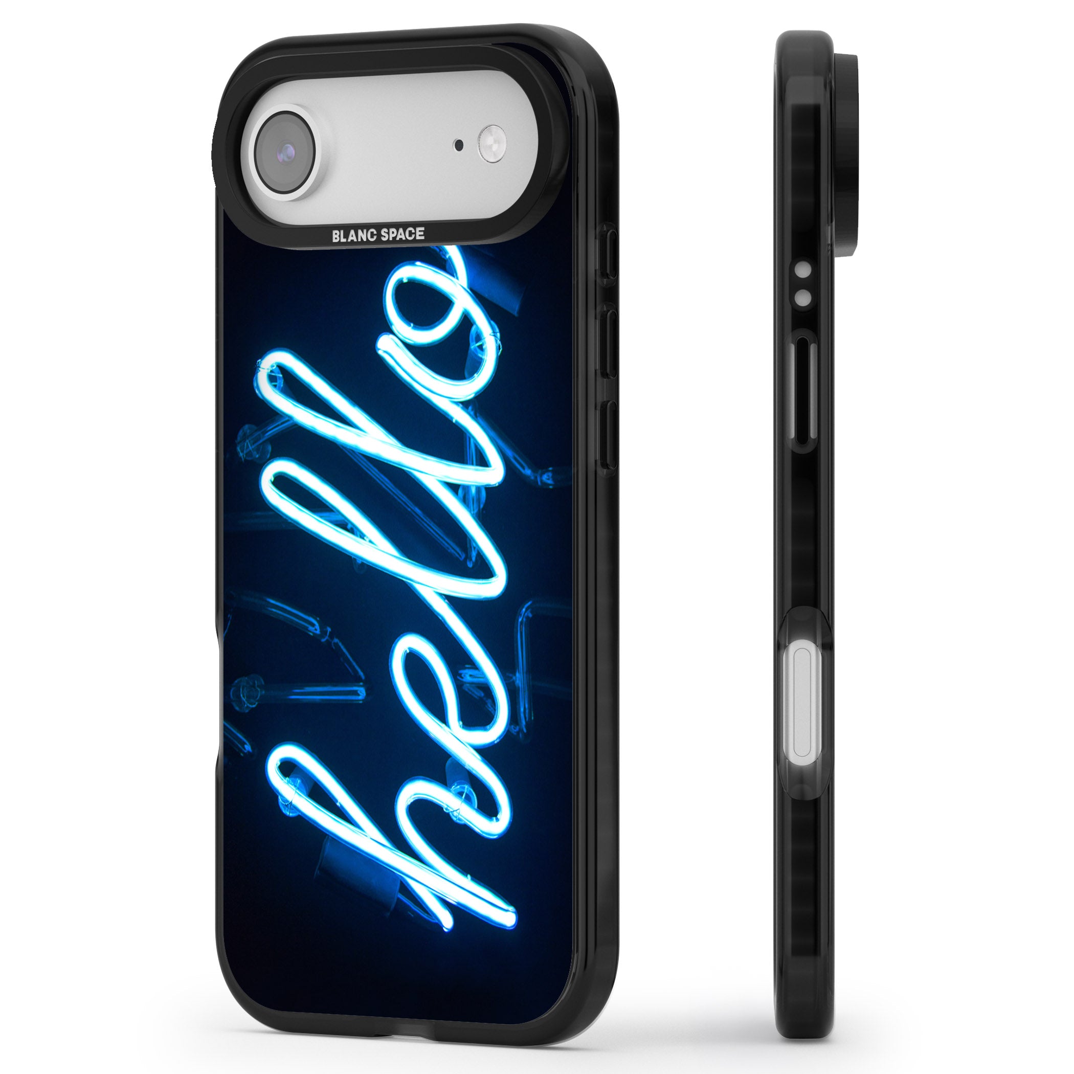 Hello Neon Sign iPhone 17 Air Impact Black Phone Case Side Profile