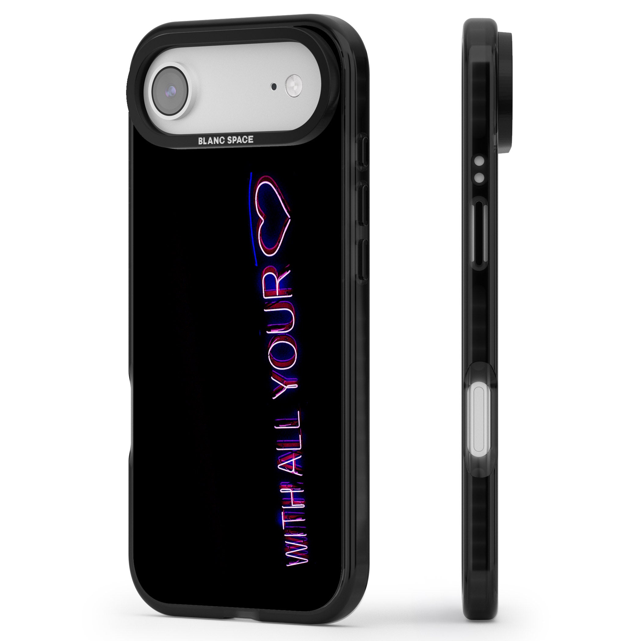 Neon Heart Script iPhone 17 Air Impact Black Phone Case Side Profile