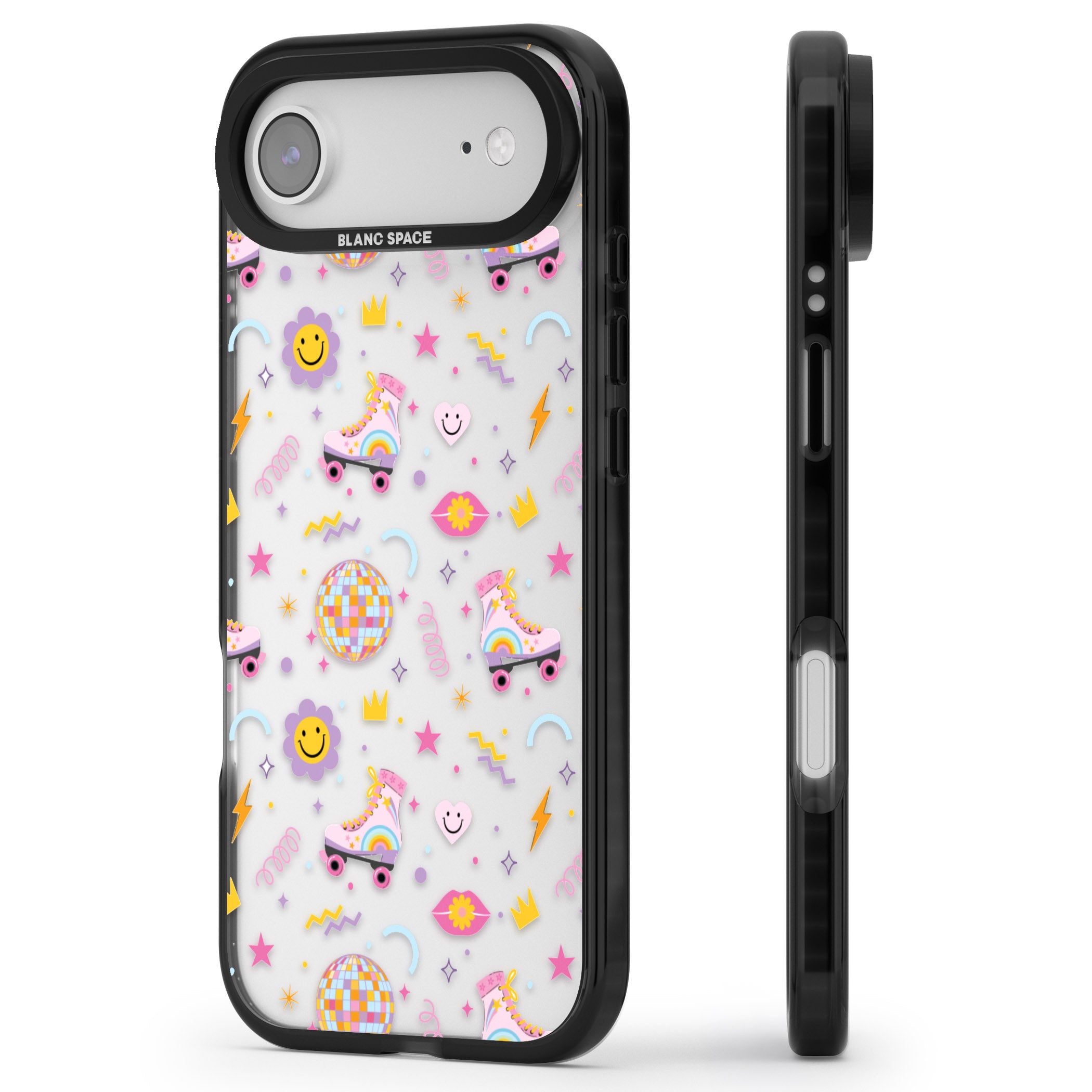 Roller Disco Pattern iPhone 17 Air Impact Black Phone Case Side Profile