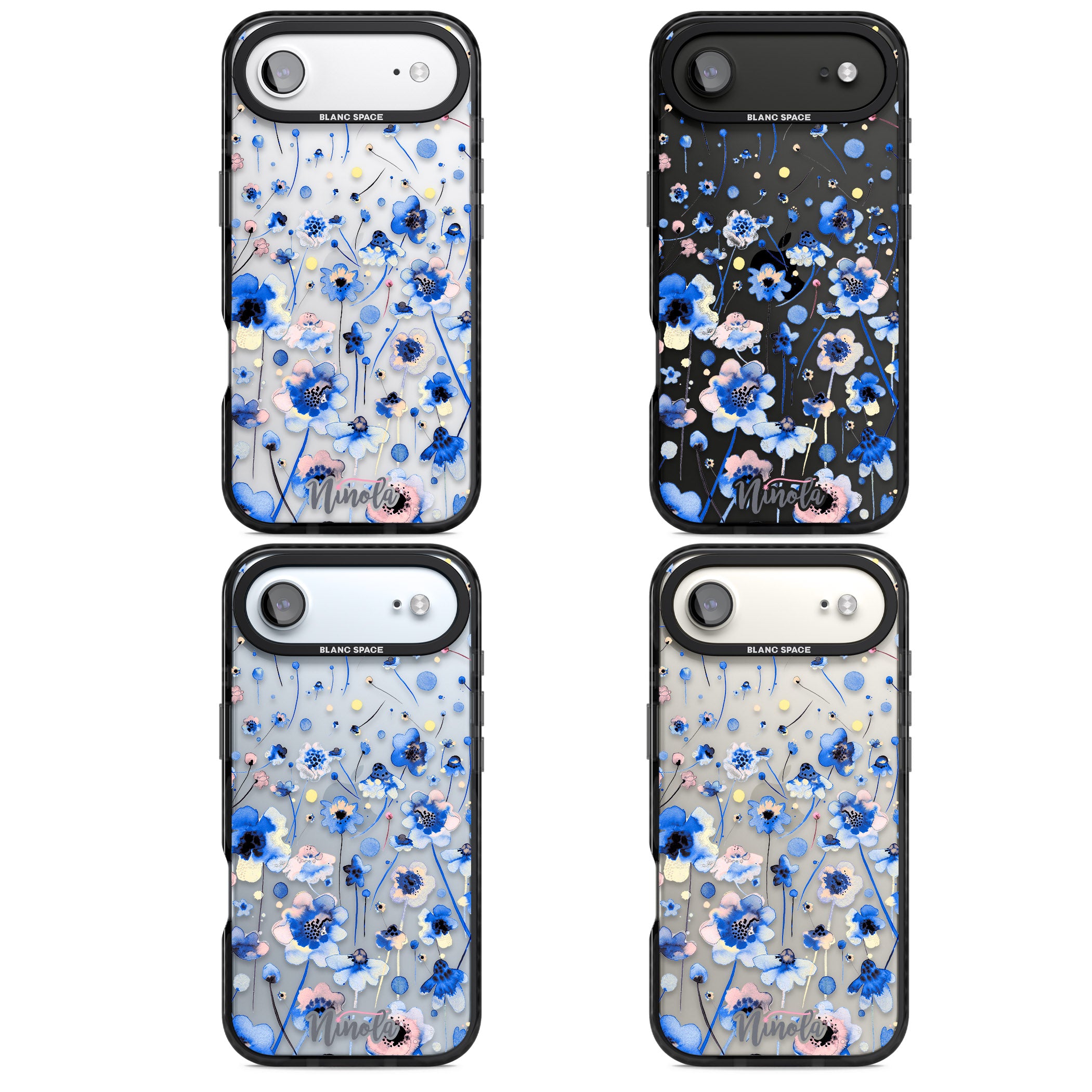 Ink Flowers Blue iPhone 17 Air Impact Black Phone Case APT Impact Protection