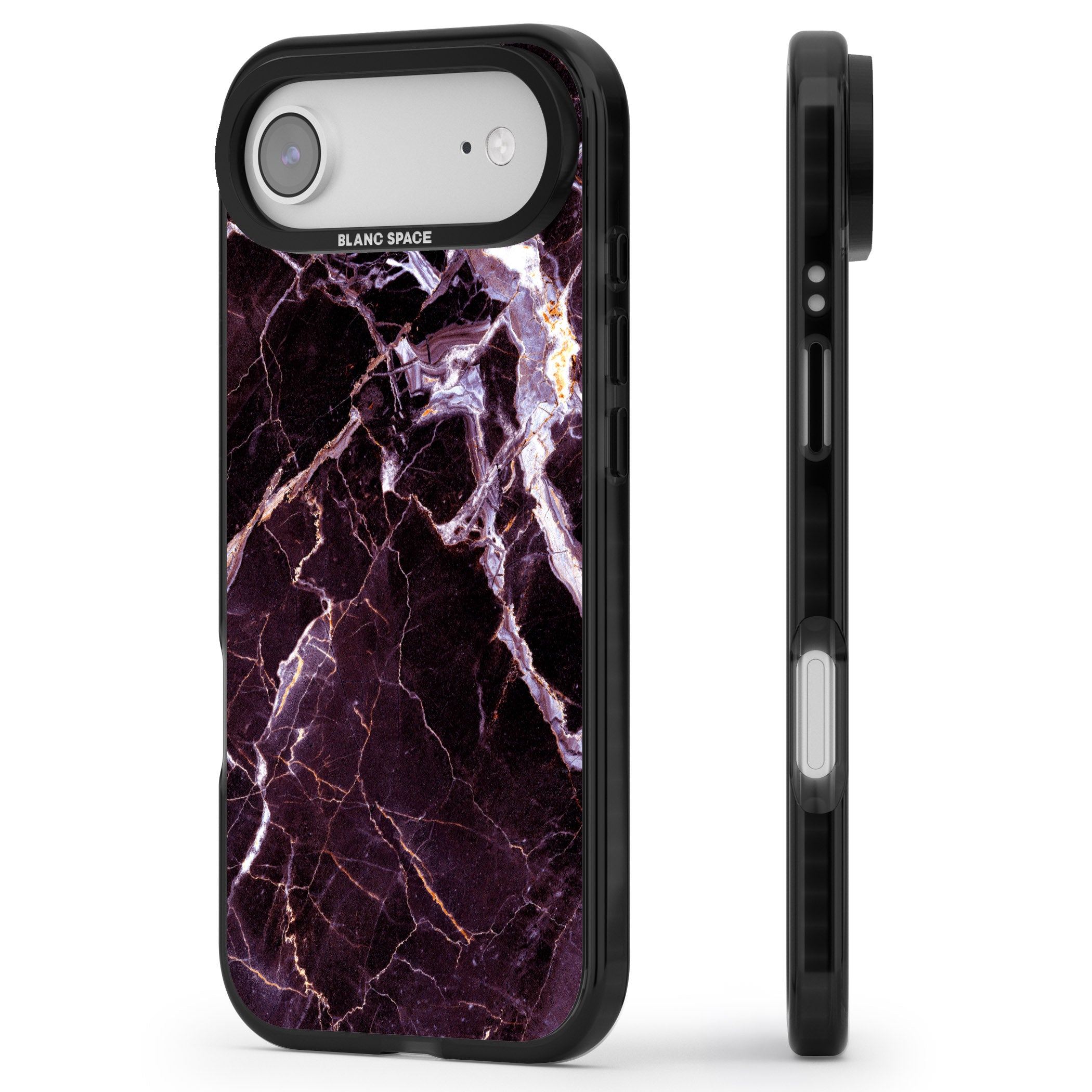 Violet Shatter Marble iPhone 17 Air Impact Black Phone Case Side Profile
