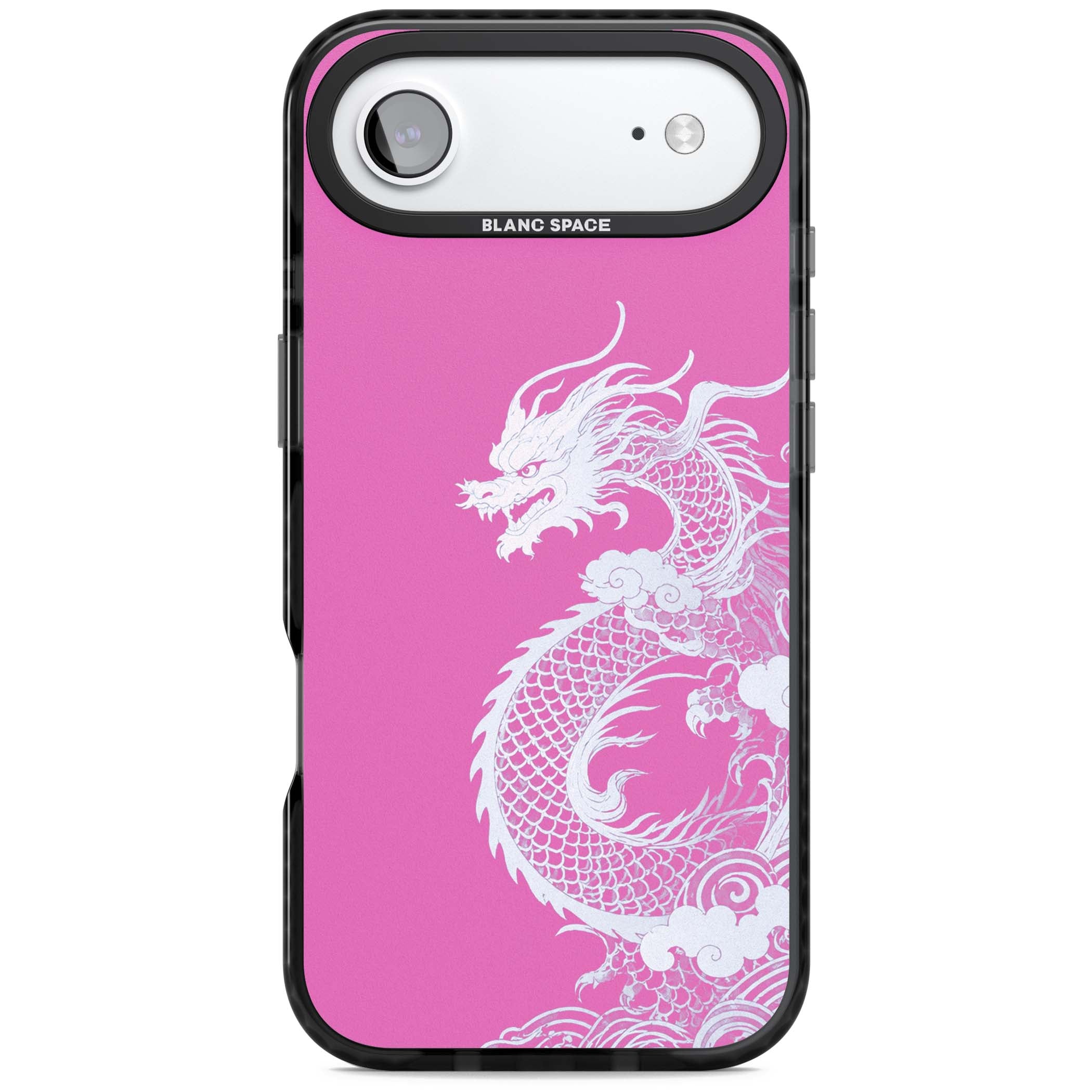 Pink Empress chinese dragon iPhone case featuring a white dragon, swirling clouds and pink dragon wallpaper backdrop | Clear Impact case for iPhone Air